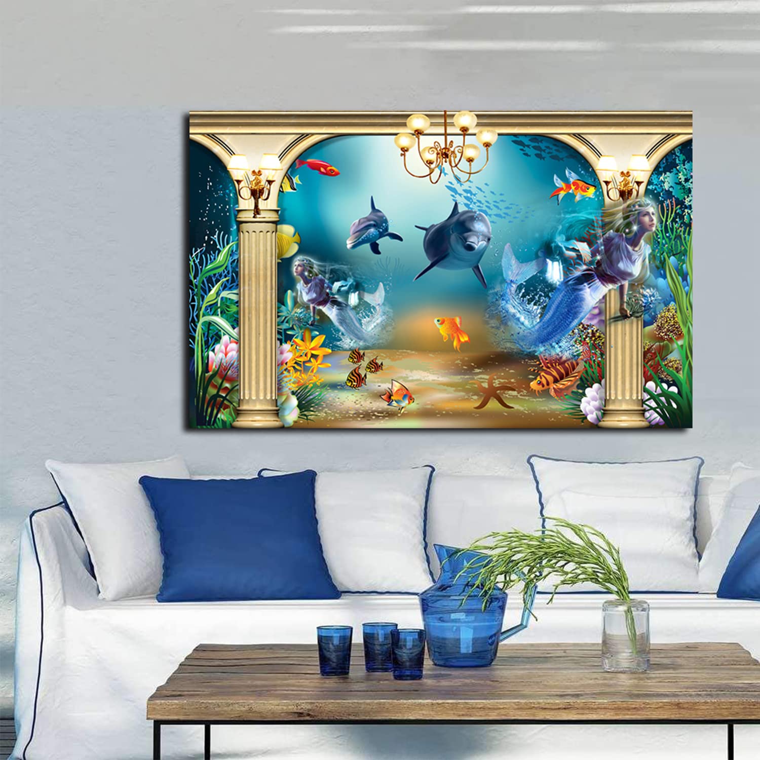 Dolphin Canvas Art - Ocean Themed Framed Wall Painting for Home, Office & Bedroom Decor - Ready to Hang - Perfect for Coastal, Nautical & Beach House Themes
