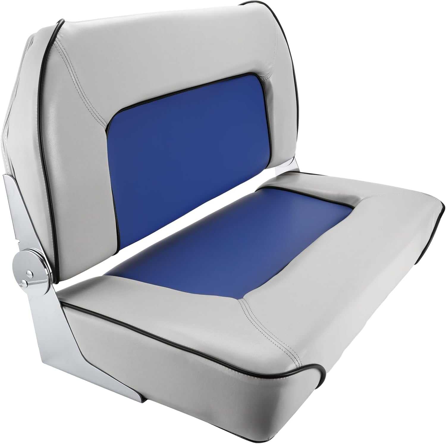 **Waterproof Low-Back Folding Boat Seat - Double Boat Seat for T-Top, Fishing, Bass & Jon Boats (Grey & Blue) - Ideal for Fishing, Cruising & Marine Adventures**