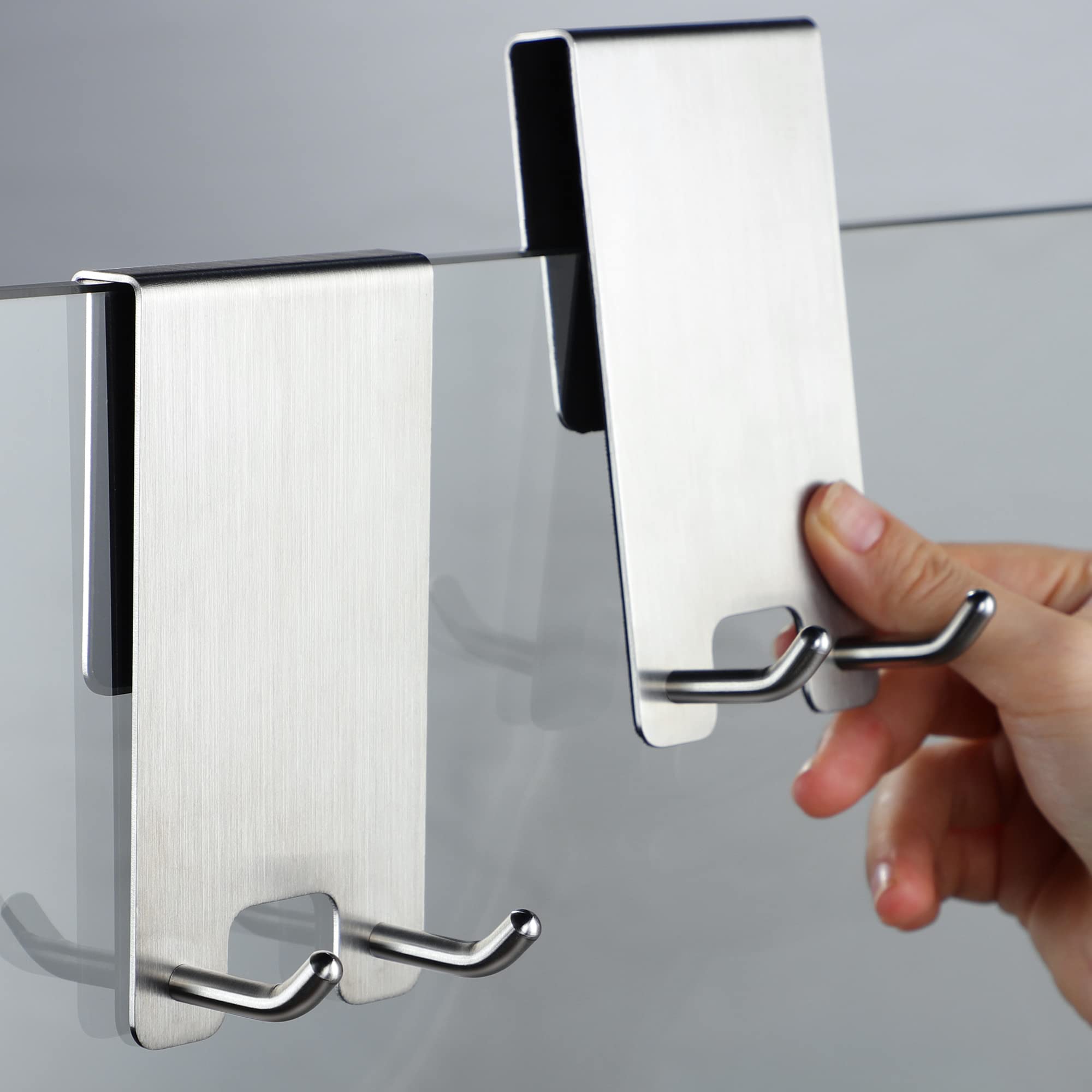 Taozun Stainless Steel Shower Door Hooks - 2 Pack Over The Door Hooks for Towels & Squeegees, Perfect for Frameless Glass Shower Doors - Ideal for Bathroom Organization & Space Saving