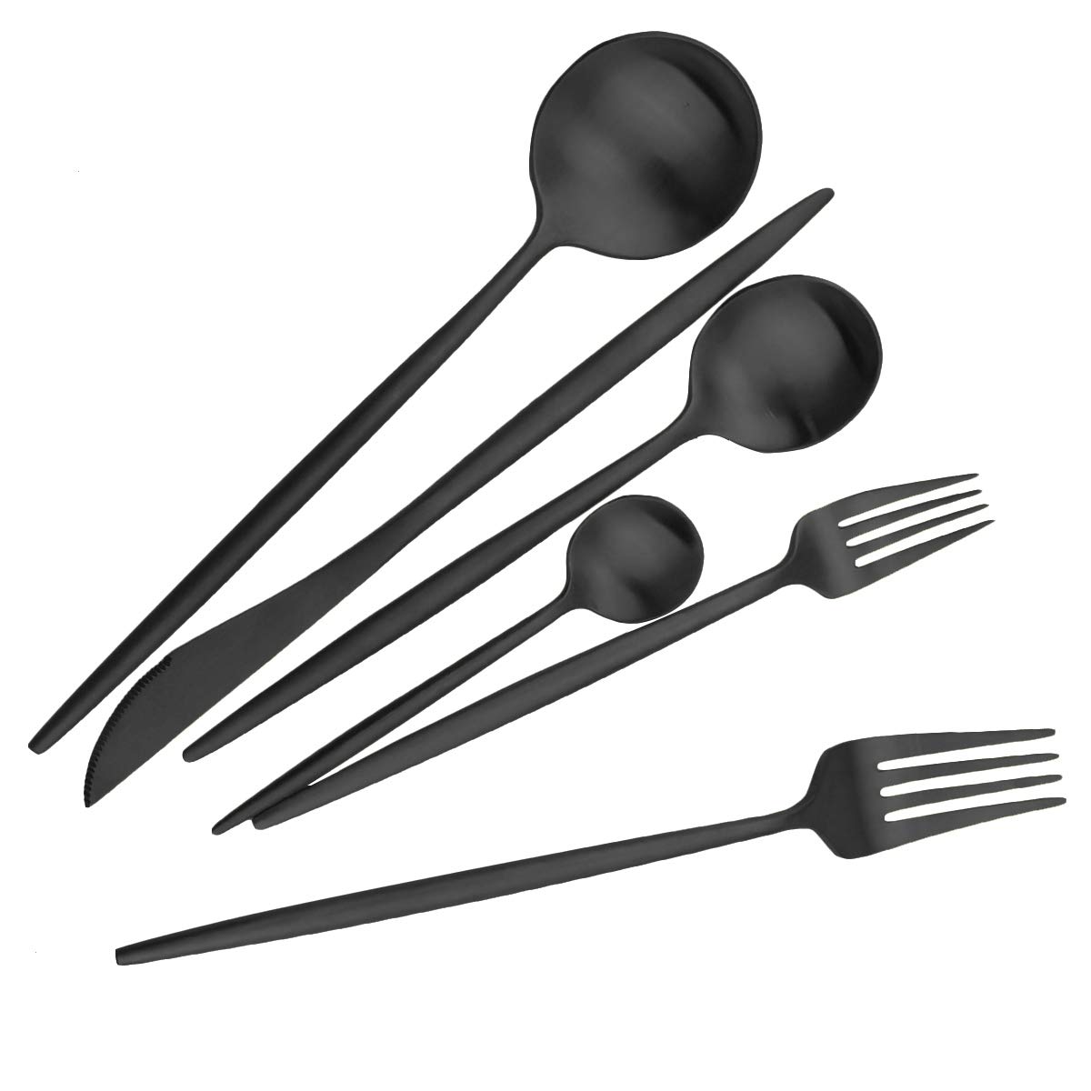 Premium Matte Black Flatware Set - 6-Piece Modern 18/10 Stainless Steel Cutlery (Dessert & Salad Spoons, 7.2