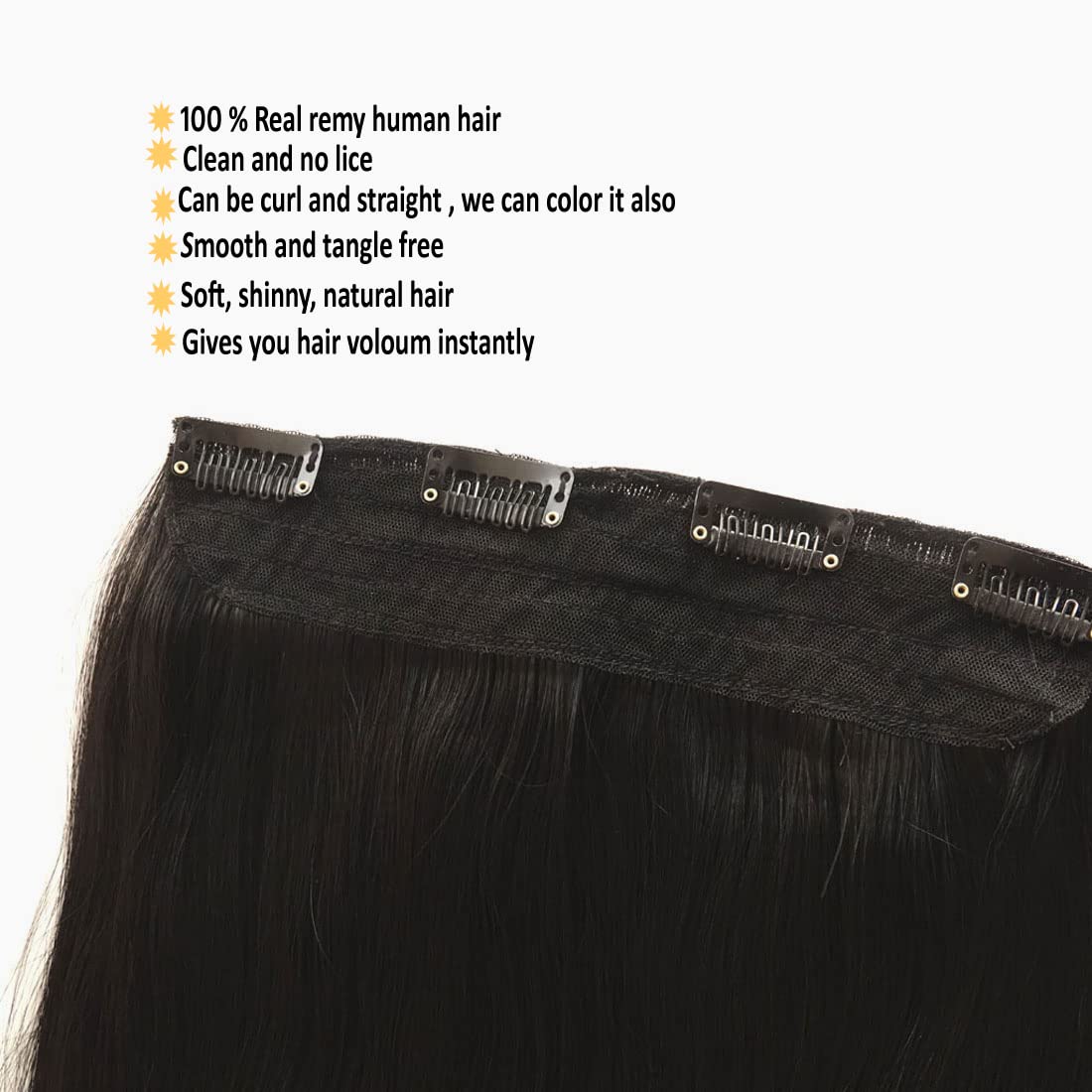 CADENZA HAIR 4 Clip-in Human Hair Extensions 18 Inch 100g Natural Black Remy Straight - Real Human Hair for Women - Perfect for Daily Styling, Volume Boost & Special Occasions