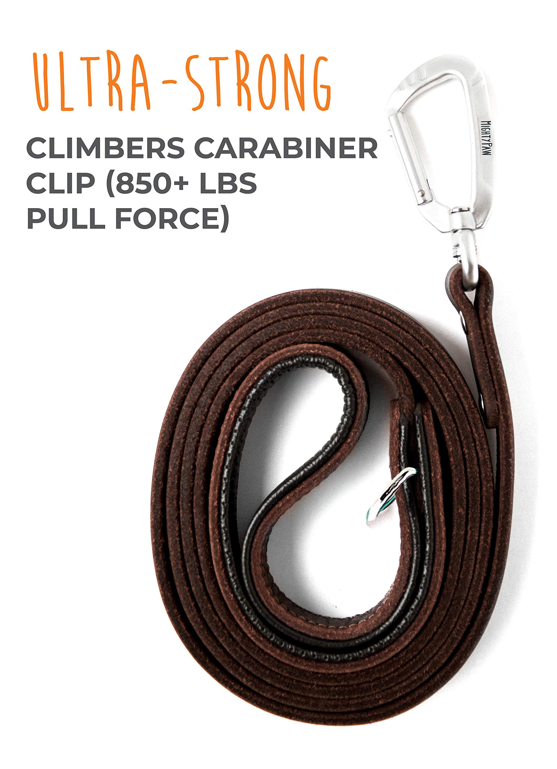 Premium Leather Dog Leash for Large Breeds - 6FT Heavy Duty Padded Handle Leash with D-Ring for Waste Bags & Secure Climbers Clip - Durable Brown Leather Dog Lead - Perfect for Walking, Training & Outdoor Adventures with Your Big Dog