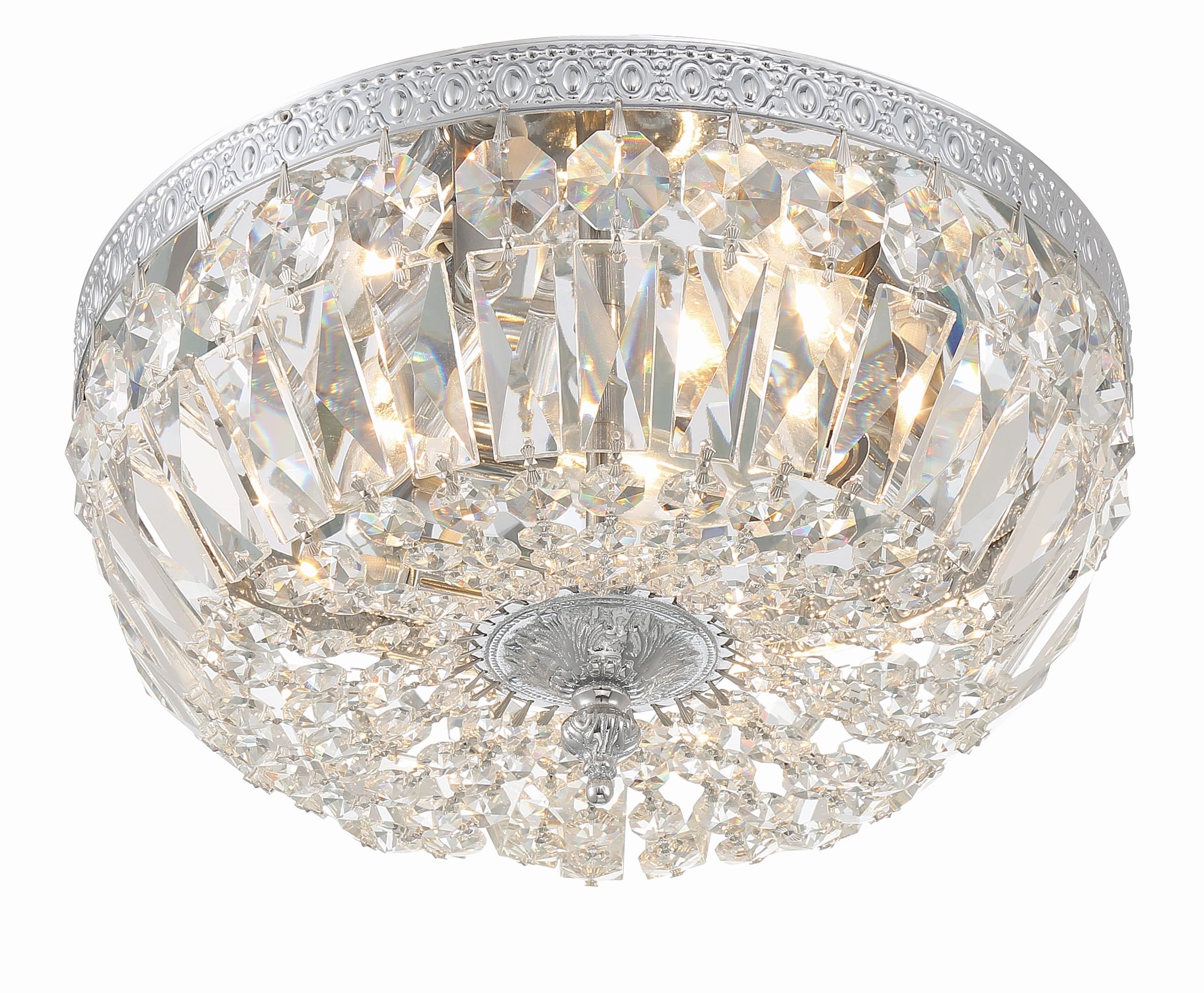 Crystorama 3-Light Hand-Cut Crystal Polished Chrome Flush Mount Ceiling Light - Elegant Lighting for Bedroom, Living Room & Dining Room