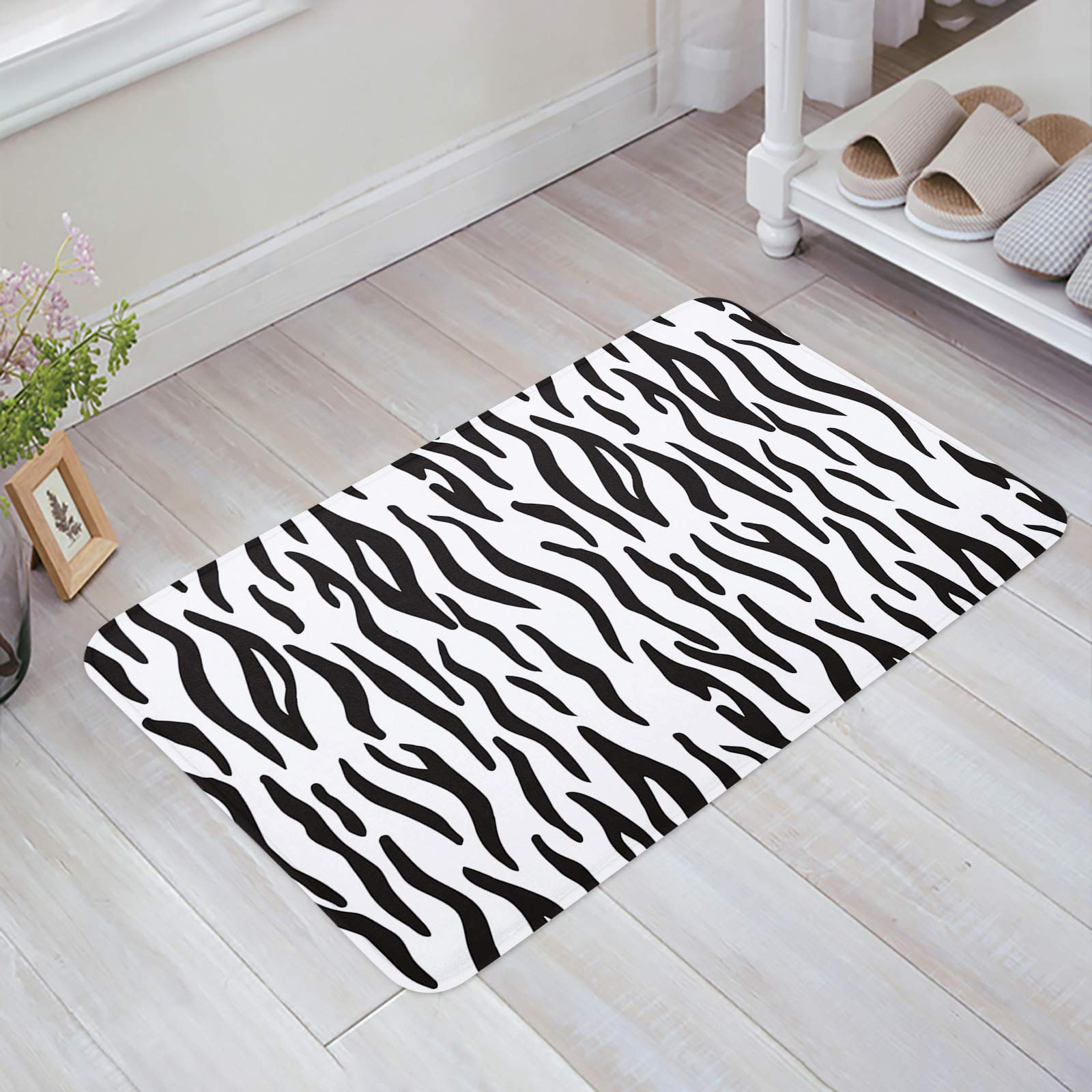 ARTSHOWING Black and White Zebra Print Doormat - Absorbent Low Profile Entry Rug for Front Door, Bathroom & Kitchen - Machine Washable Non-Slip Floor Mat (16x24 Inches) - Perfect for Modern Home, Farmhouse & Apartment Decor