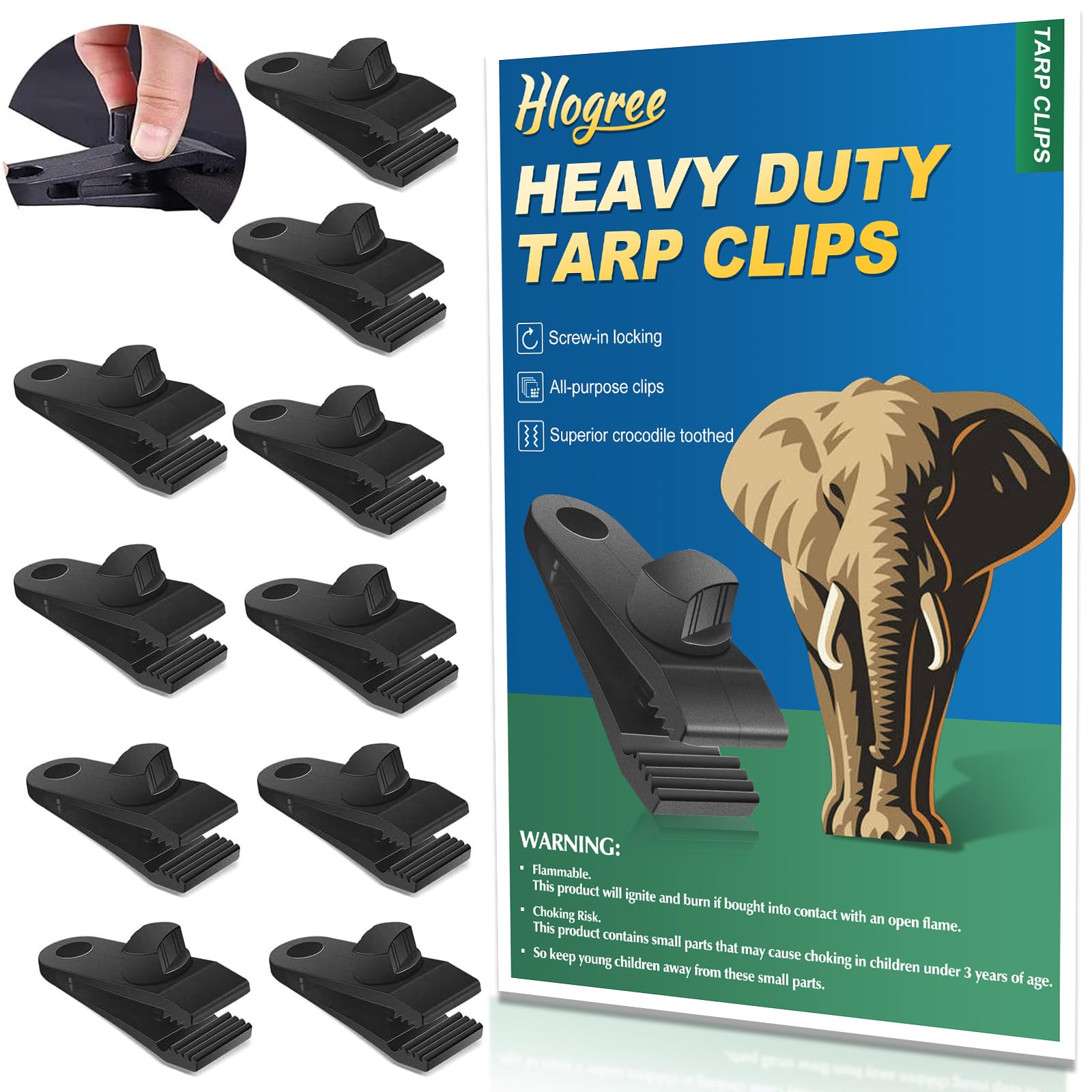 40PCS Heavy Duty Tarp Clips with Locking Thumb Screw - Secure Tent, Canopy & Awning - Durable Tarp Clamps for Outdoor Camping, RV & Boat Covers - Waterproof Ground Tie Downs for Windproof Protection