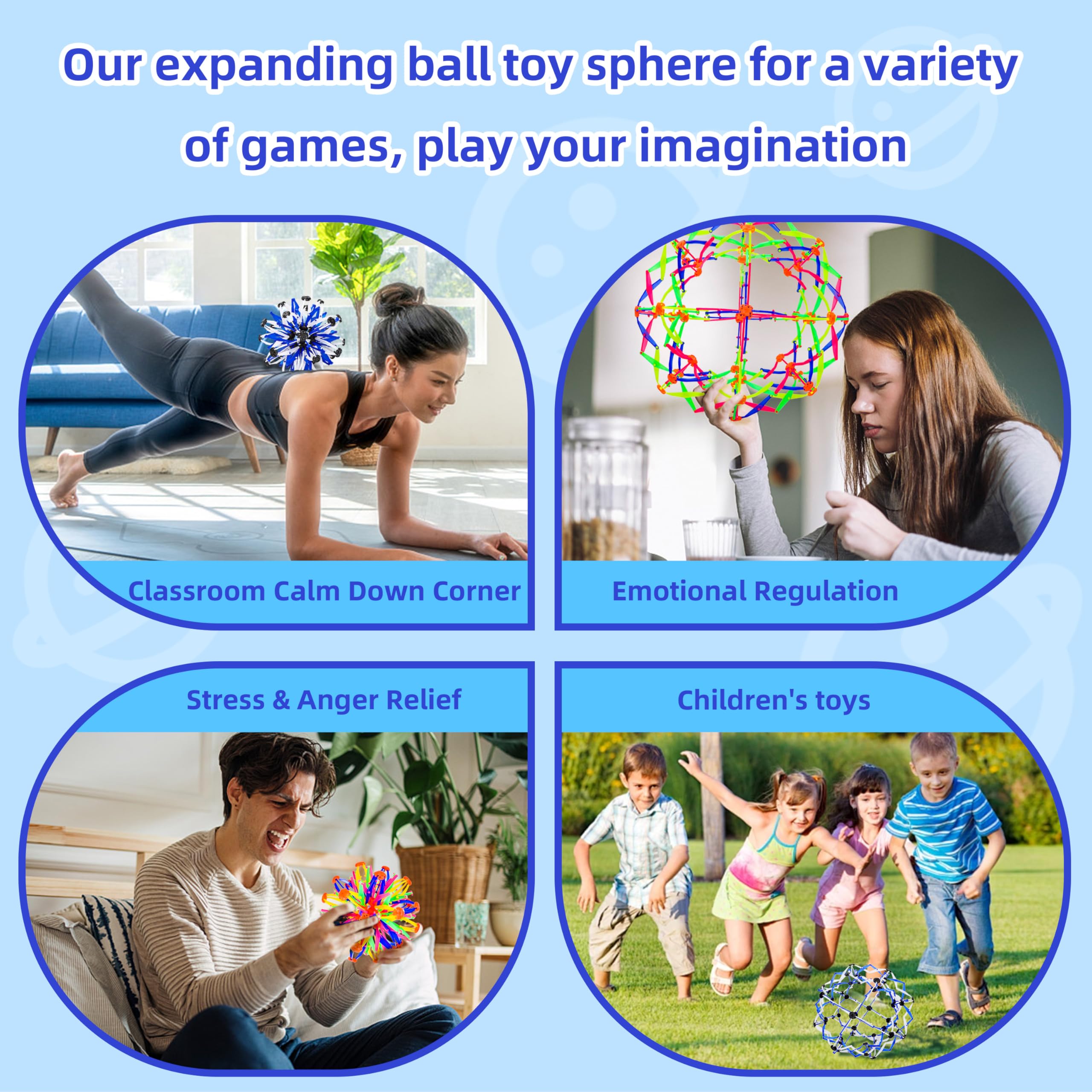 2 Pack Expandable Breathing Ball Toy for Kids & Adults - Stress Relief, ADHD, Anxiety & Mindfulness - Fidget Sensory Toy for Boys & Girls Ages 1, 2, 3+ Years Old - Perfect for Classroom, Home & Therapy Use