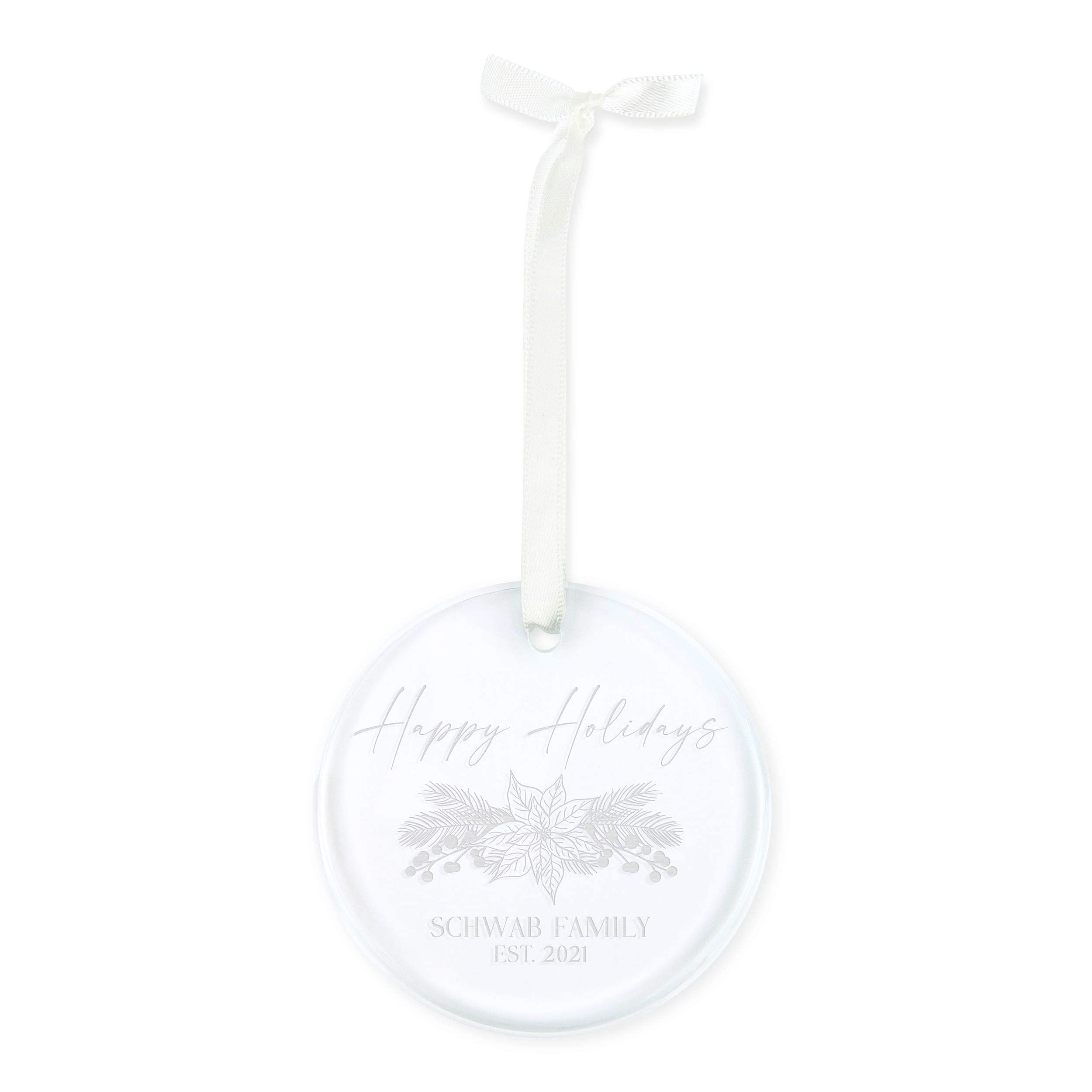 Customizable Engraved Clear Glass Christmas Tree Ornament with Gift Box - Blush Blooms Design for Weddings, Holidays & Special Occasions | Perfect for Christmas Decor, Anniversary Gifts & Bridal Showers
