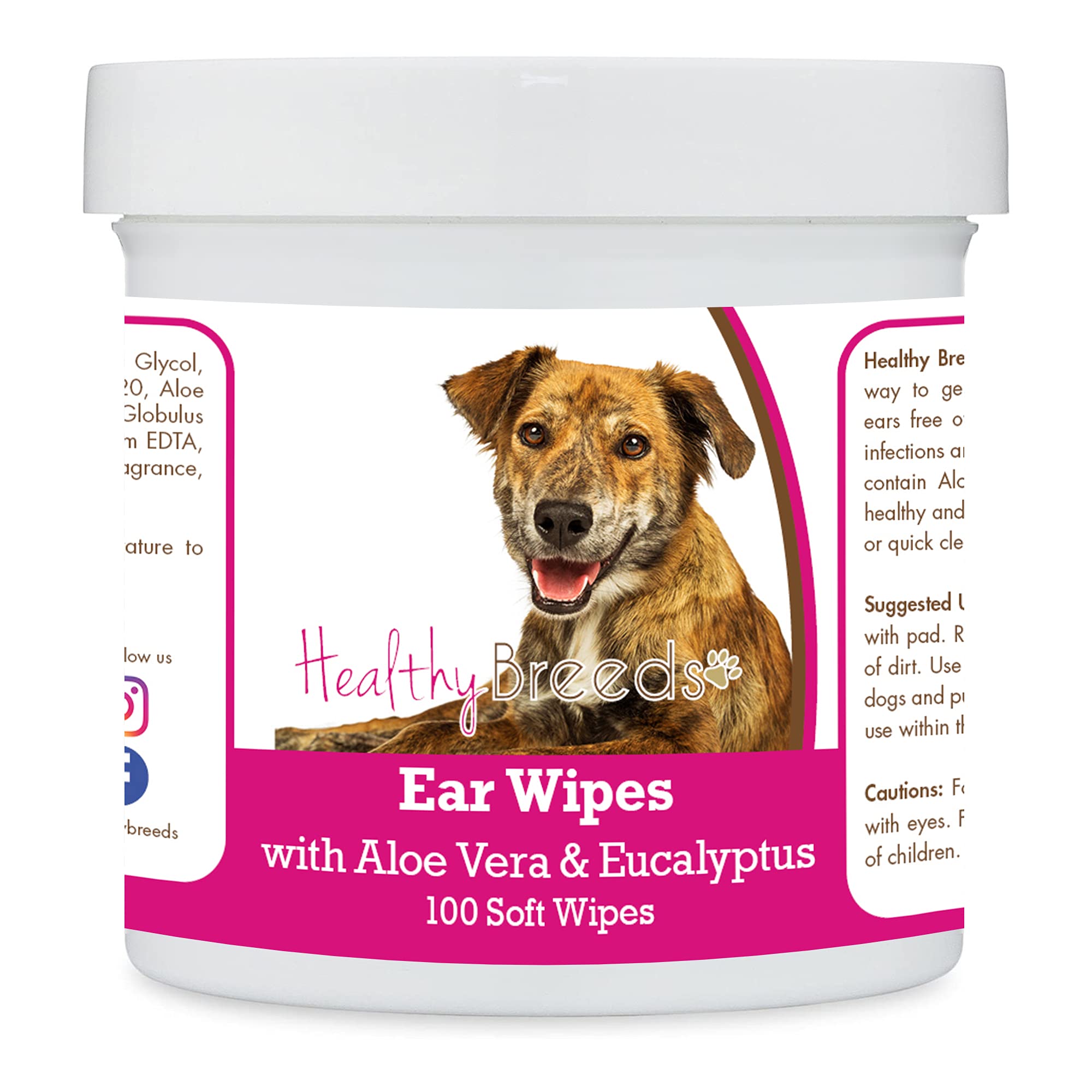 Healthy Breeds Plott Dog Ear Cleaning Wipes with Aloe & Eucalyptus - 100 Count Gentle Wipes for Ear Hygiene, Odor & Wax Removal - Perfect for Regular Cleaning & After Bath Care