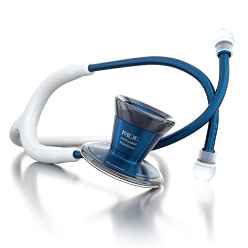 MDF ProCardial Cardiology Stethoscope - Lightweight Titanium Dual Head Stethoscope for Adults with White Tube & Titanium Blue Capridium Chestpiece (MDF797TCD29) | Ideal for Doctors, Nurses, Medical Students & Healthcare Professionals