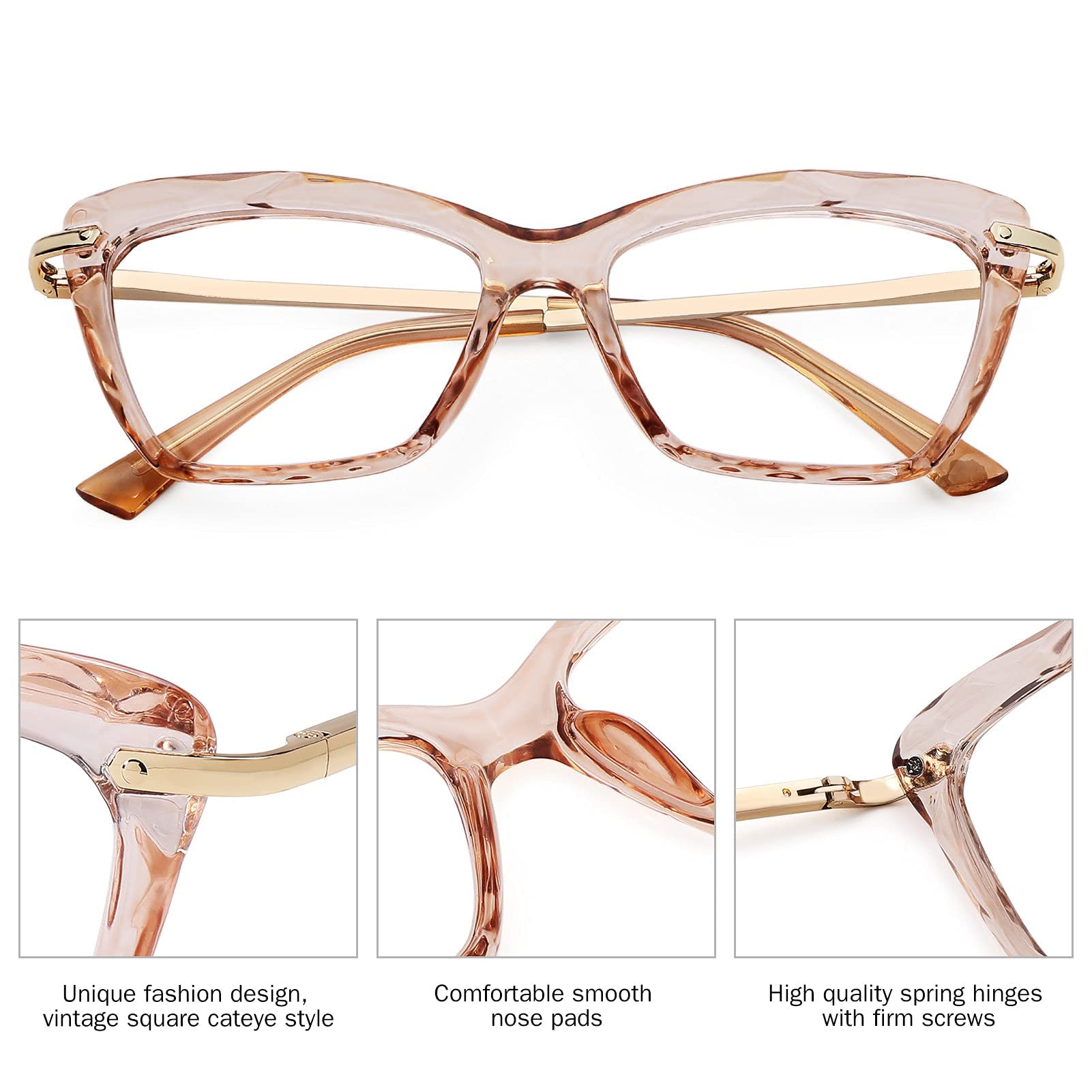 COASION Cat Eye Glasses for Women - Clear Non-Prescription Lenses, Small Lightweight Frame with Spring Hinges | Perfect for Reading, Computer Use & Fashion Accessories