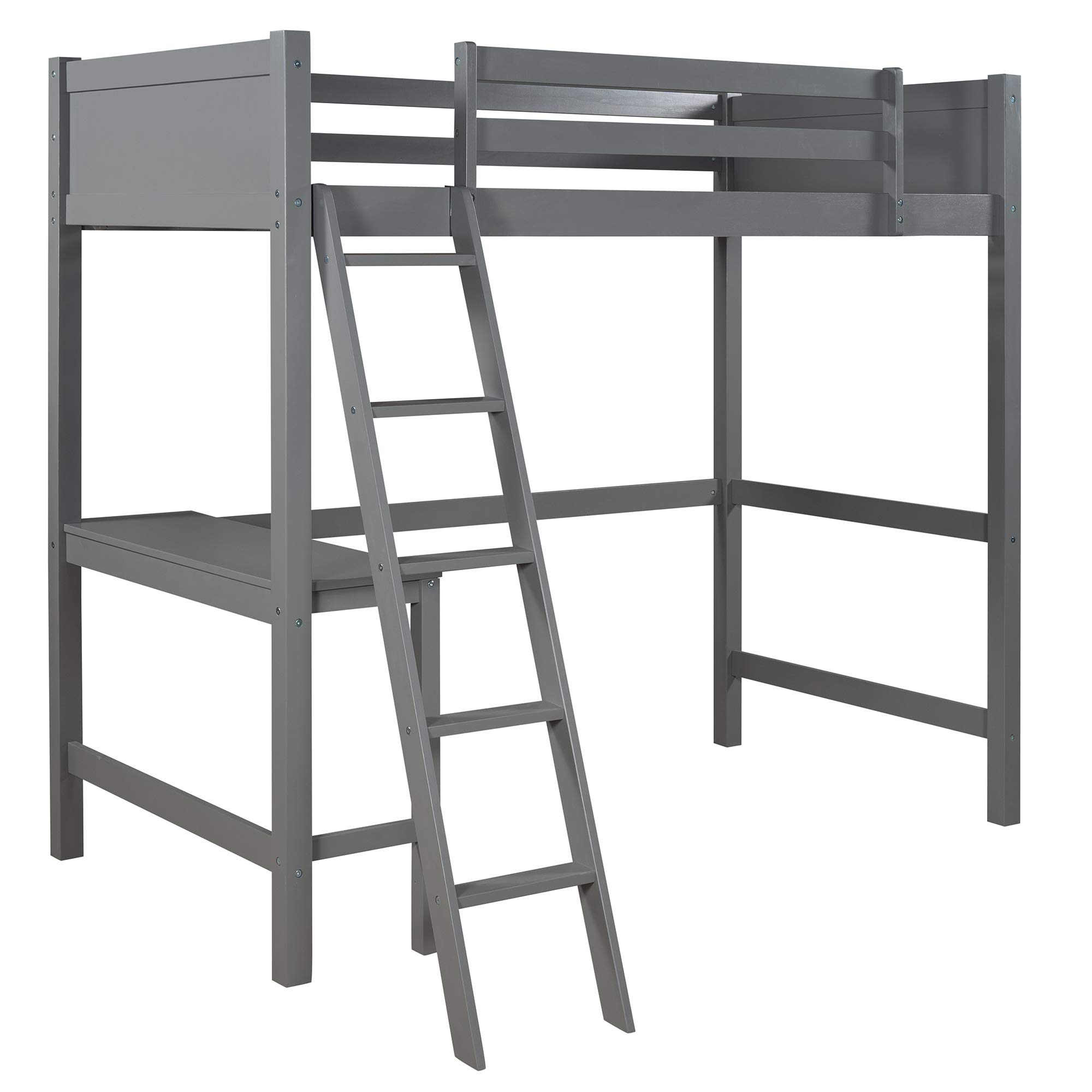 Merax Twin Size Loft Bed with Study Desk - Sturdy Wooden Bunk Bed Frame with Safety Ladder & Guardrail - Space-Saving Kids/Teens Loft Bed in Gray - Perfect for Small Bedrooms, Dorm Rooms & Studio Apartments
