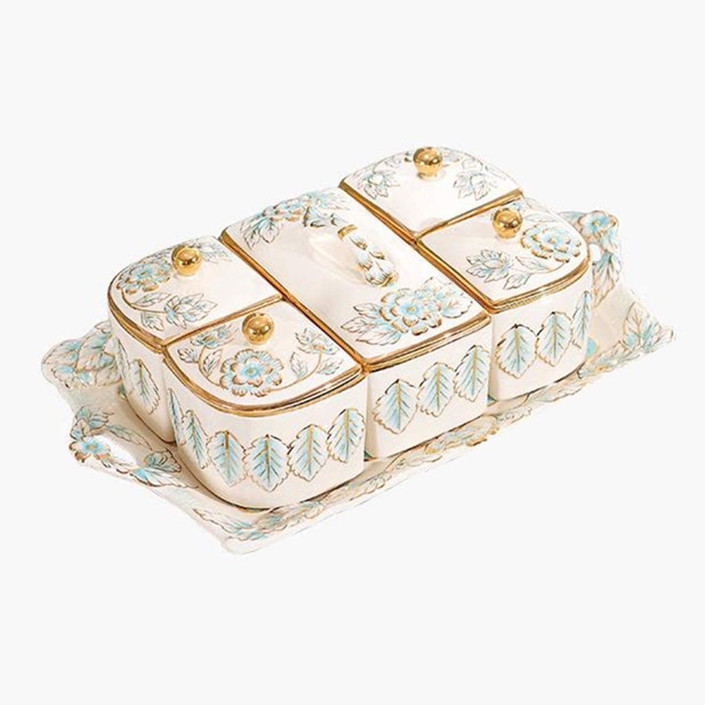 Creative Divided Serving Tray - Rectangular Ceramic Nut & Candy Platter with Lids Set - Perfect for Home, Living Room, Parties & Tapas Serving Dishes