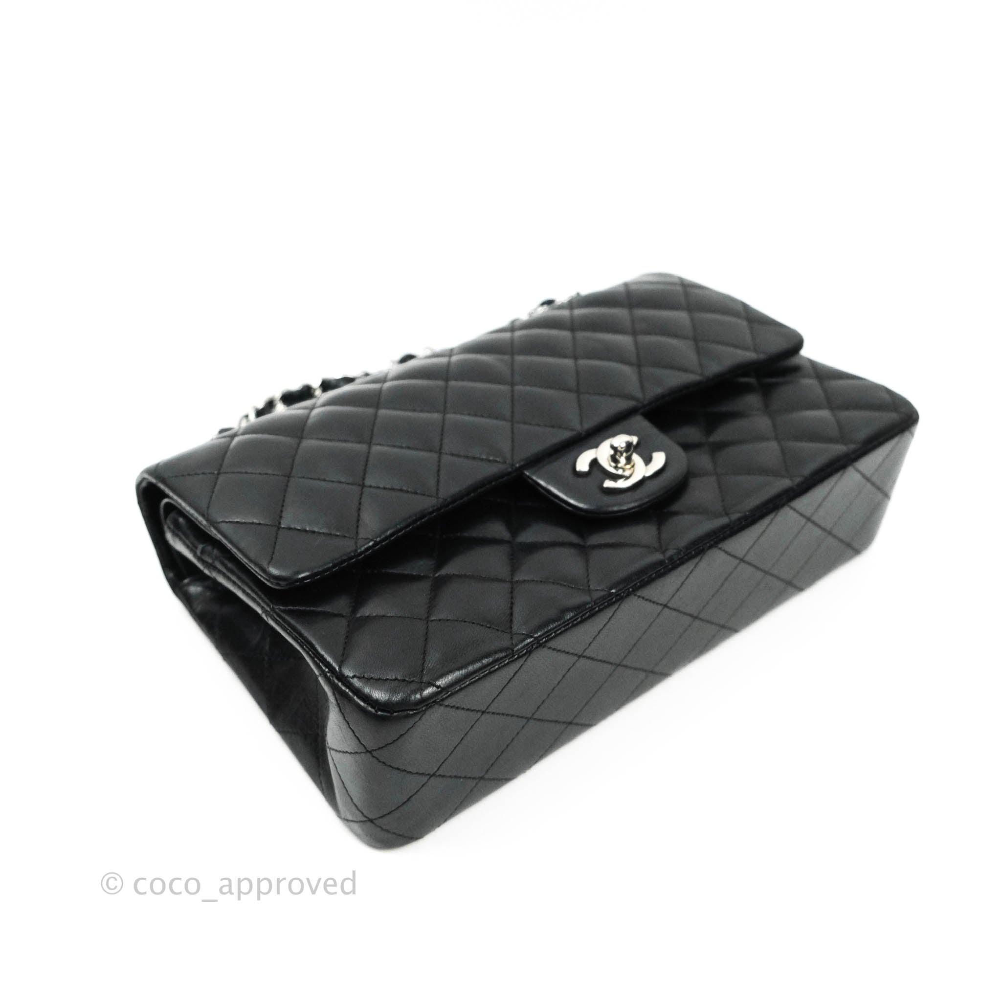 Chanel Classic Medium Double Flap Bag Black Lambskin Leather with Silver Hardware - Luxury Designer Handbag for Women, Perfect for Evening Events & Daily Use