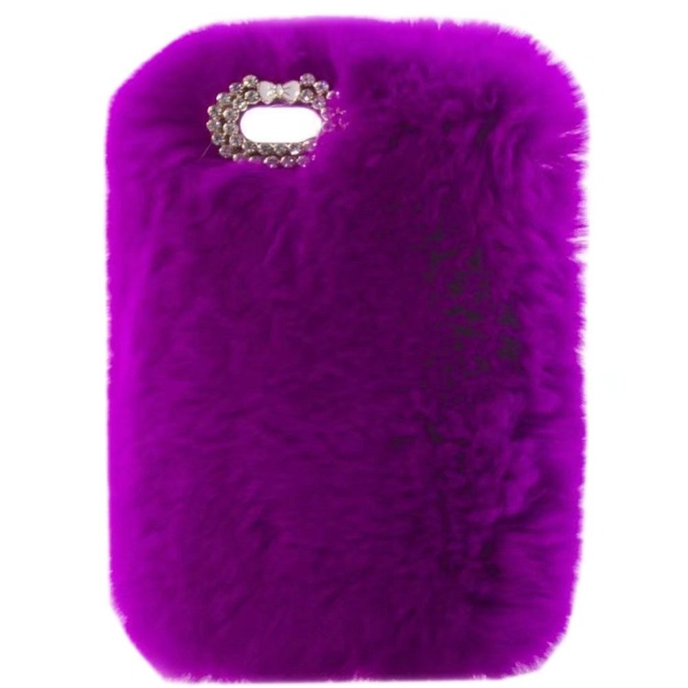 Luxury Diamond Bowknot Fluffy Fur Case for iPad 6/Air 2 - Winter Warm Beaver Rex Rabbit Fur Cover with Pendant (Dark Purple) - Perfect for Winter Protection & Stylish Accessorizing