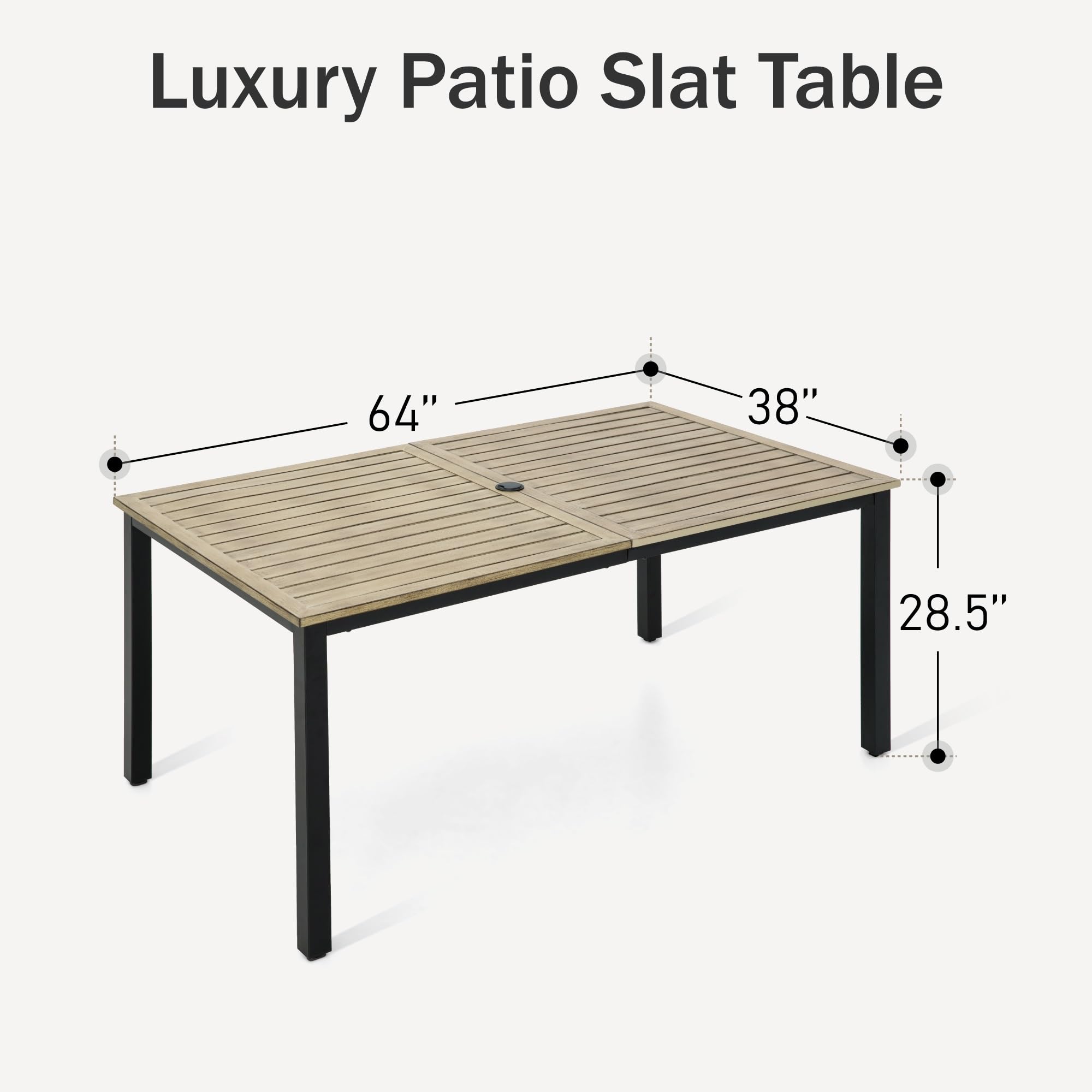 PHI VILLA 64-Inch Rectangular Outdoor Dining Table - Weather-Resistant Wood-Like Tabletop with Umbrella Hole - Patio, Lawn, Backyard & Garden Furniture (Brown) | Perfect for Outdoor Entertaining, BBQs & Poolside Dining
