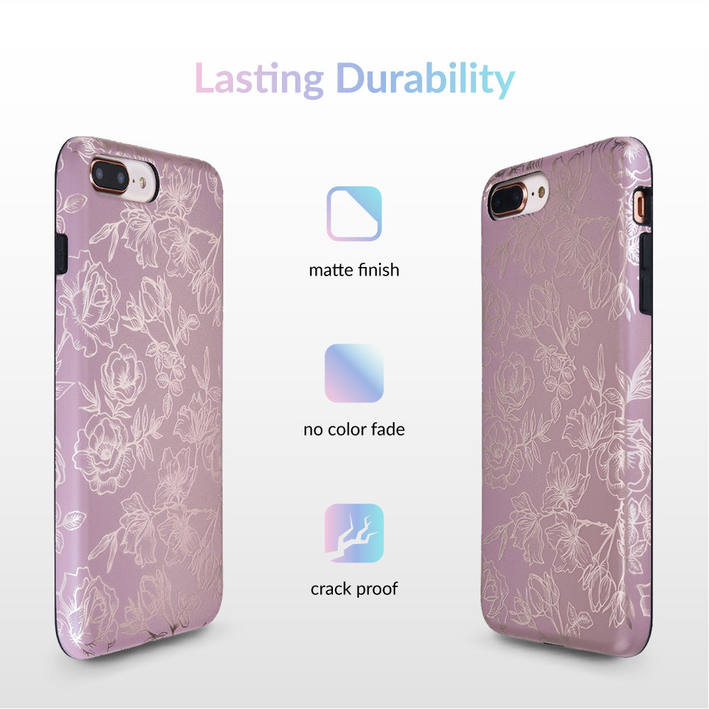 Dusty Rose Chrome Floral iPhone Case - Elegant Protective Phone Cover for iPhone 13/14/15 Pro Max - Perfect for Women, Girls, Daily Use, Gift Giving & Special Occasions
