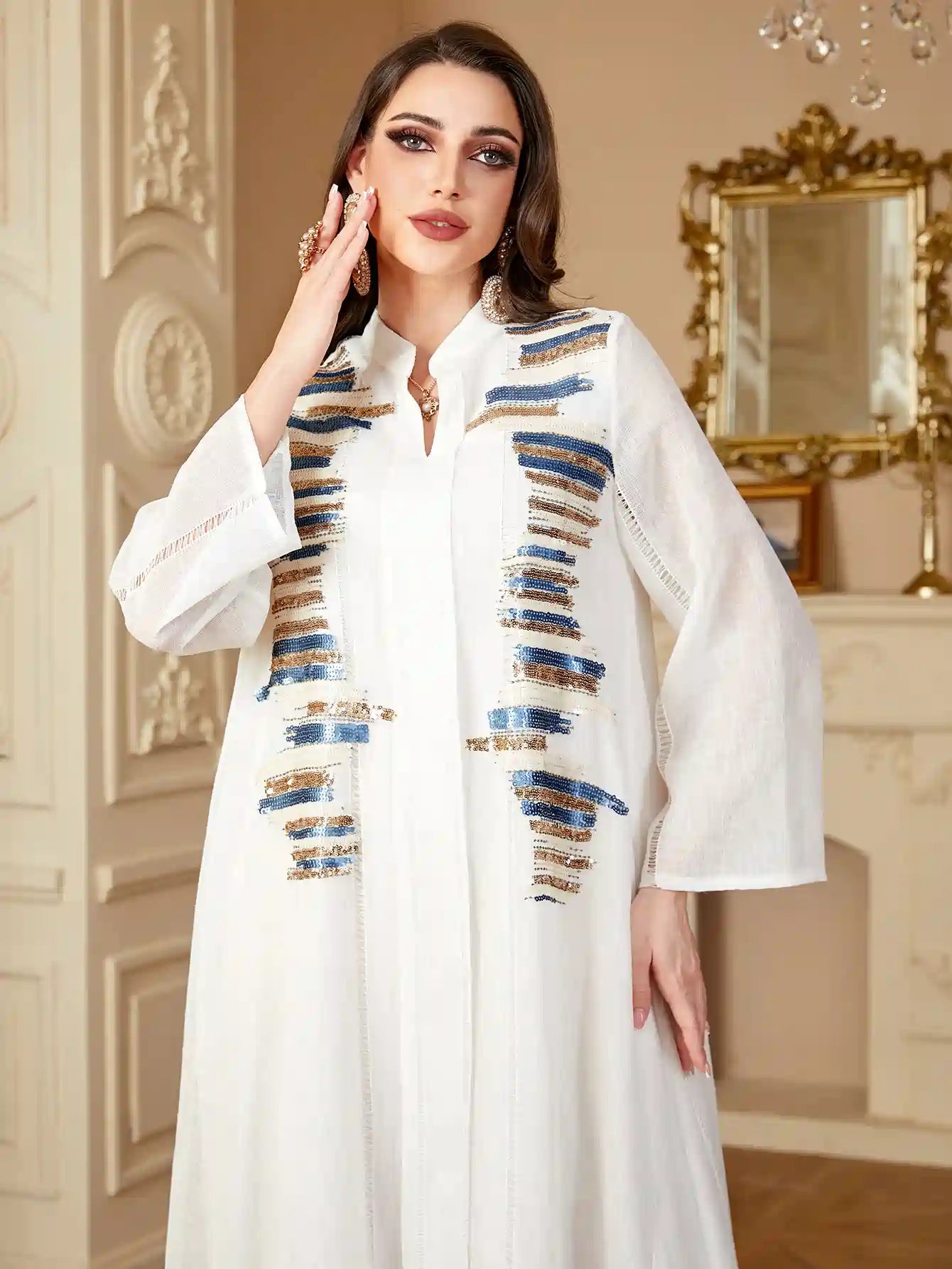 Elegant Eid Sequins Embroidery Caftan Dress for Women - Party & Wedding Guest Outfit - Perfect for Holiday Celebrations, Bridal Showers, and Special Occasions
