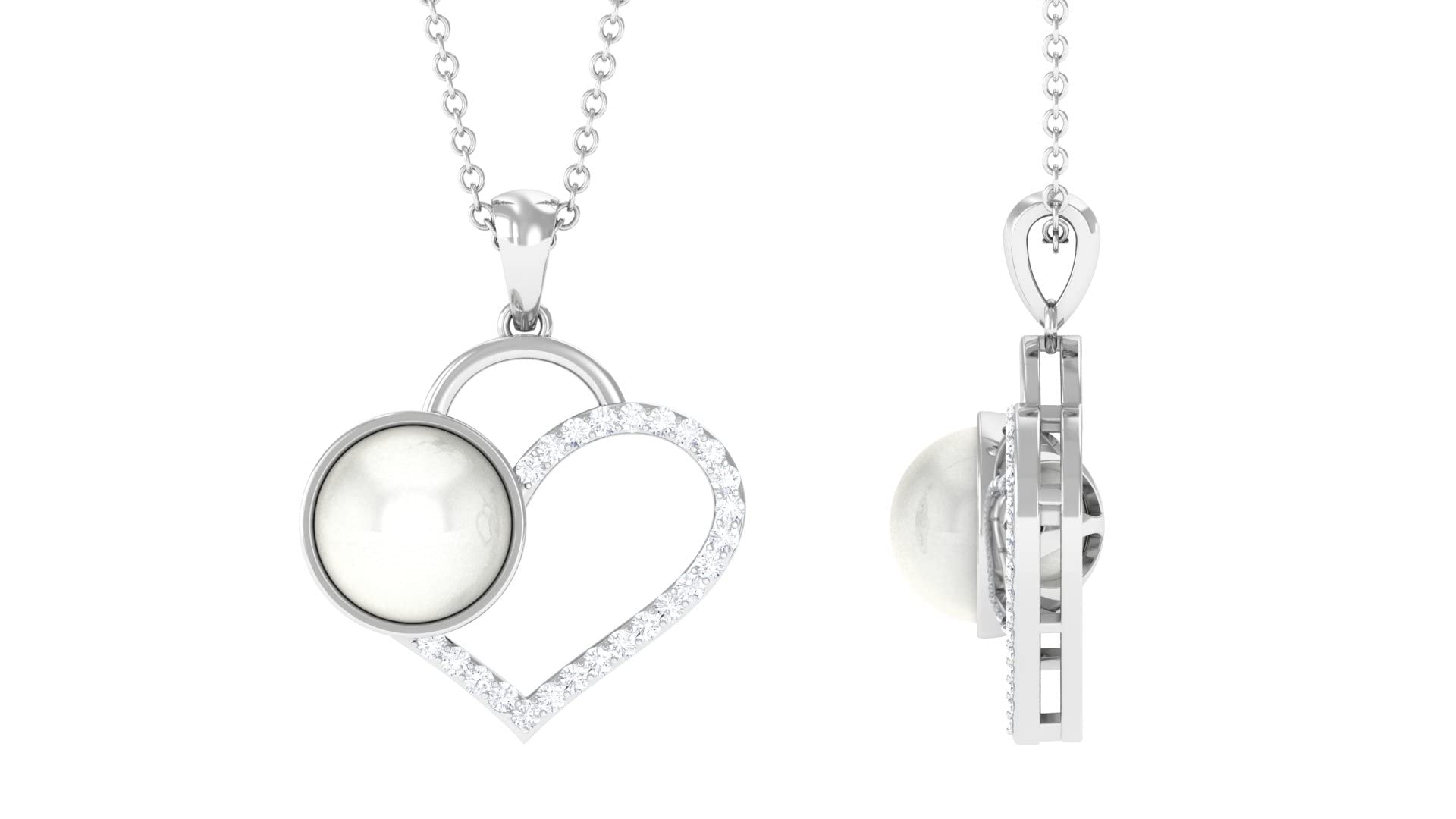Heart-Shaped Freshwater Pearl and Diamond Pendant Necklace - 14K Solid Gold Bezel-Set Jewelry for Anniversary, Valentine's Day & Special Occasions