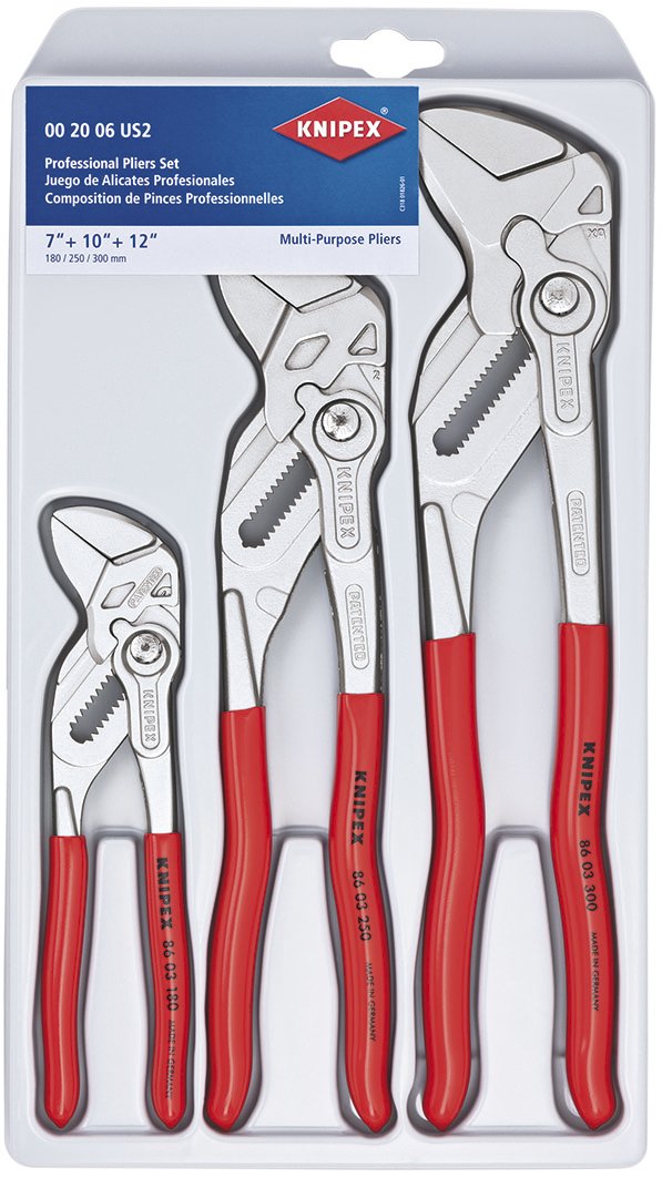 KNIPEX Pliers Wrench 3-Piece Set with Forged Wire Stripper - Professional Plumbing & Electrical Tool Kit for Home Repair and DIY Projects