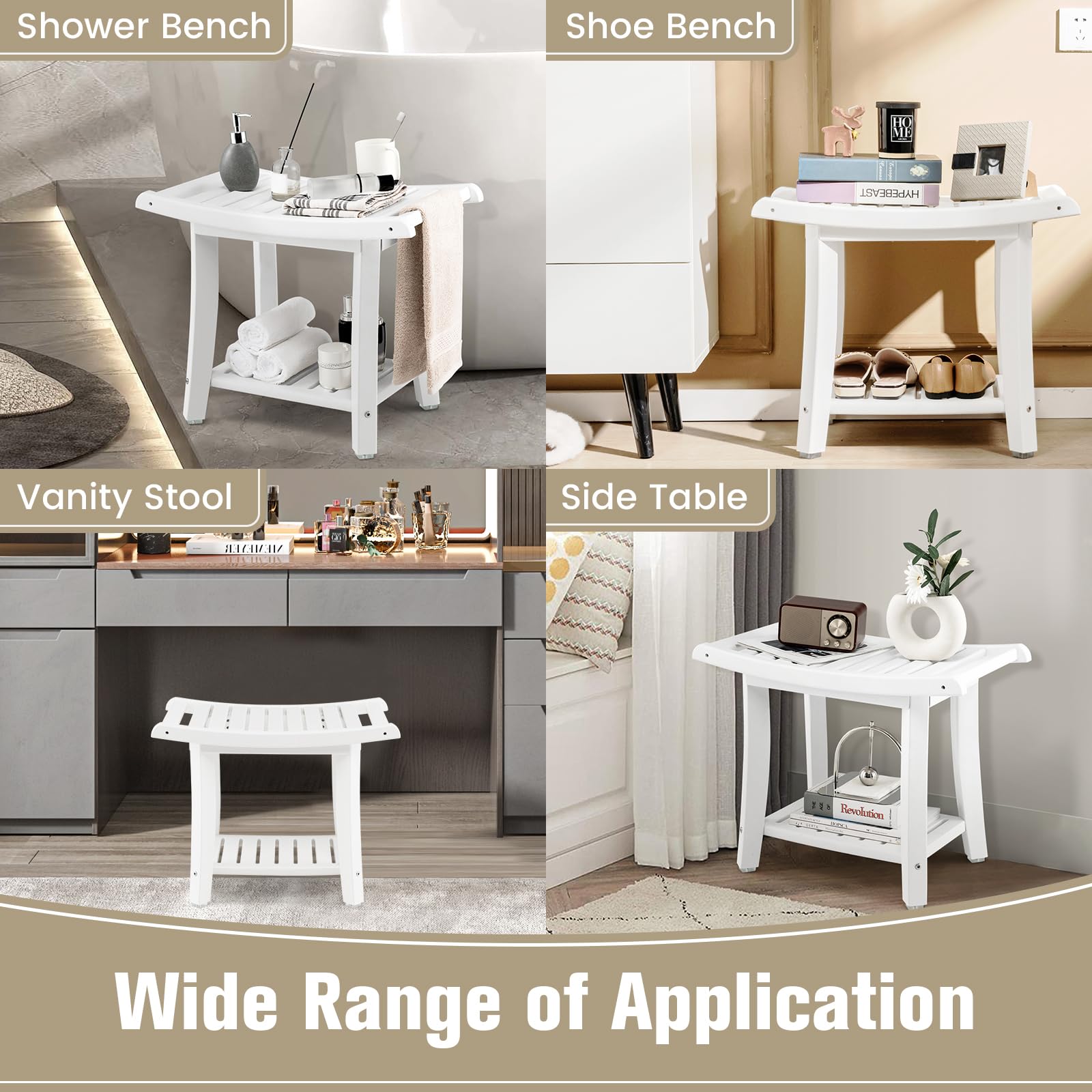 Giantex Shower Chair with Storage Shelf - Non-Slip Waterproof HDPE Shower Seat with Handles & Adjustable Feet - 2-Tier Bathroom Stool for Seniors, Adults & Disabled - Perfect for Bathtub Safety & Shower Accessibility
