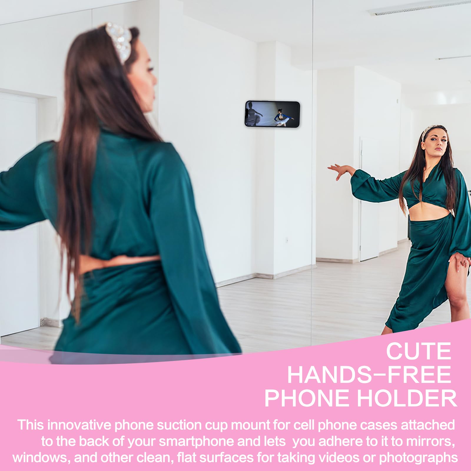 2PCS Non-Slip Silicone Suction Cup Phone Holder, Clear & Pink Sticky Grip for Hands-Free Shower Mirror Mount, Fidget Mirror for Selfies & Videos, Perfect for Bathroom, Car, and Home Use