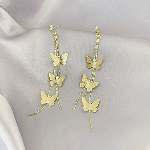 18K Gold Plated Dainty Vivid Butterfly Tassel Earrings with CZ Stones - 3D Drop Dangle Earrings for Women & Girls - Perfect for Parties, Weddings & Everyday Wear