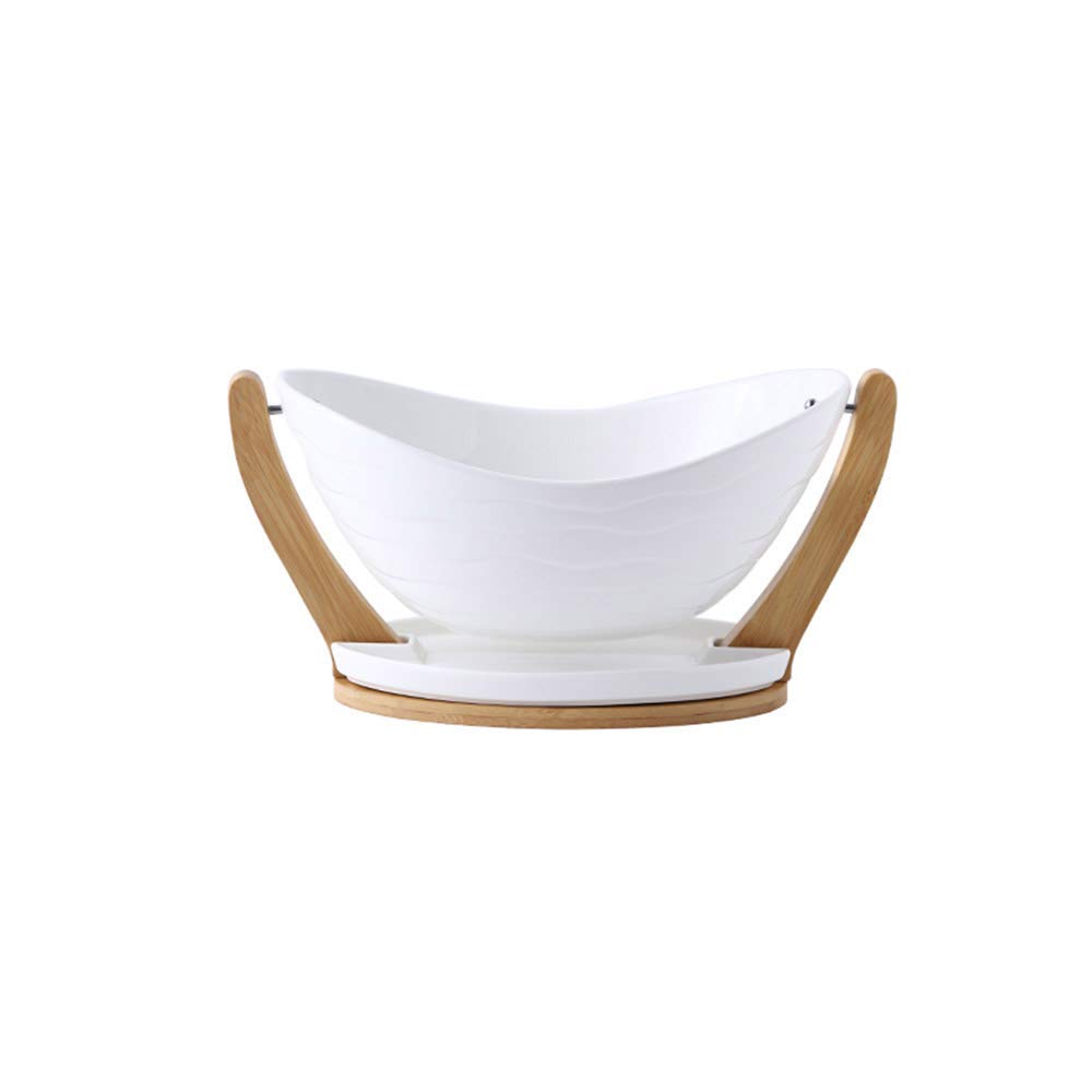 JDH Fruit Storage Baskets Stand - Detachable Decorative Ceramic Bowl with Wooden Holder for Fruits, Breads, Vegetables & Snacks | Perfect for Kitchen Counter, Dining Table & Party Serving