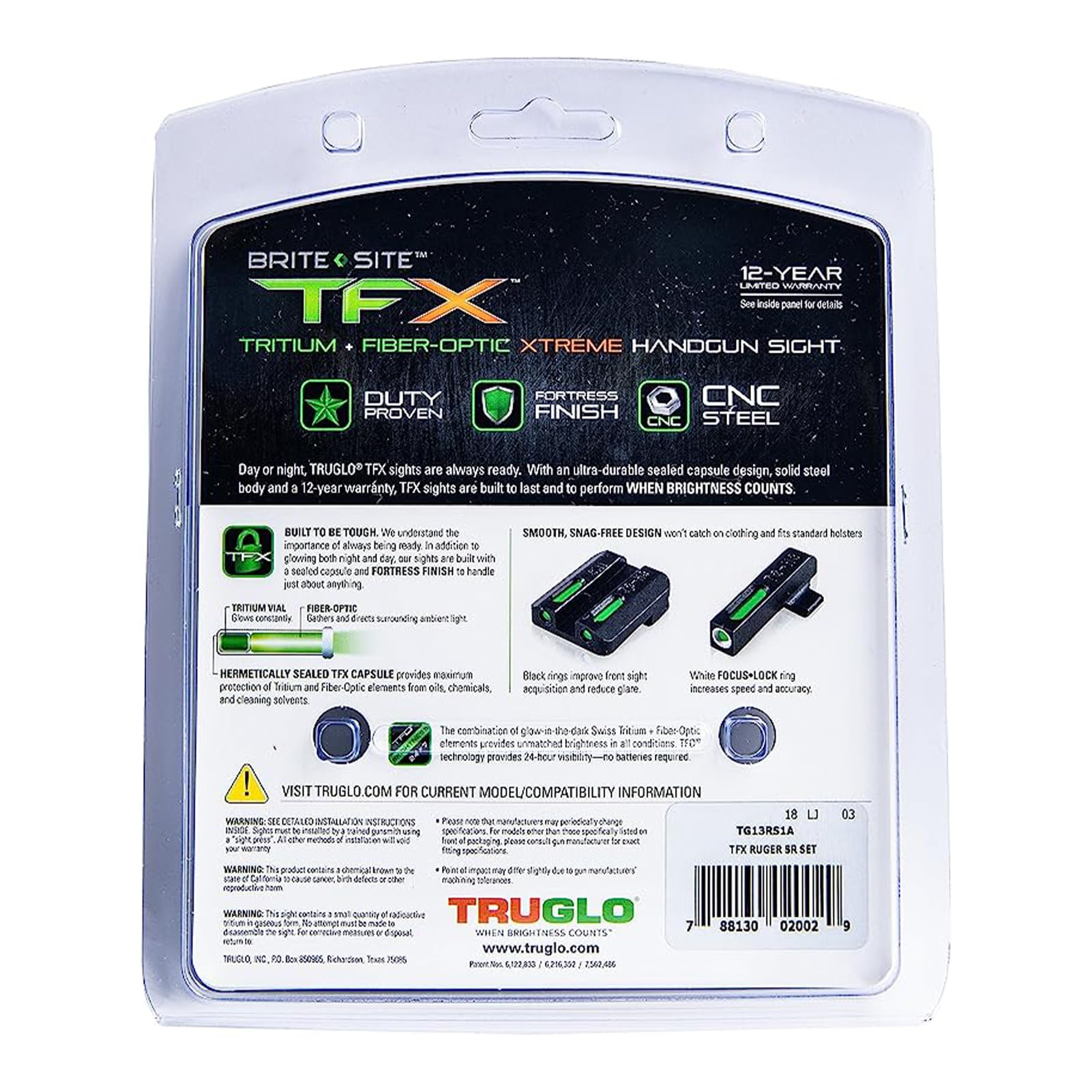 TRUGLO TFX Handgun Sight - Durable Shock-Resistant Compact Bright Tritium & Fiber Optic Sights for Pistols - Perfect for Low Light Shooting, Home Defense & Tactical Use