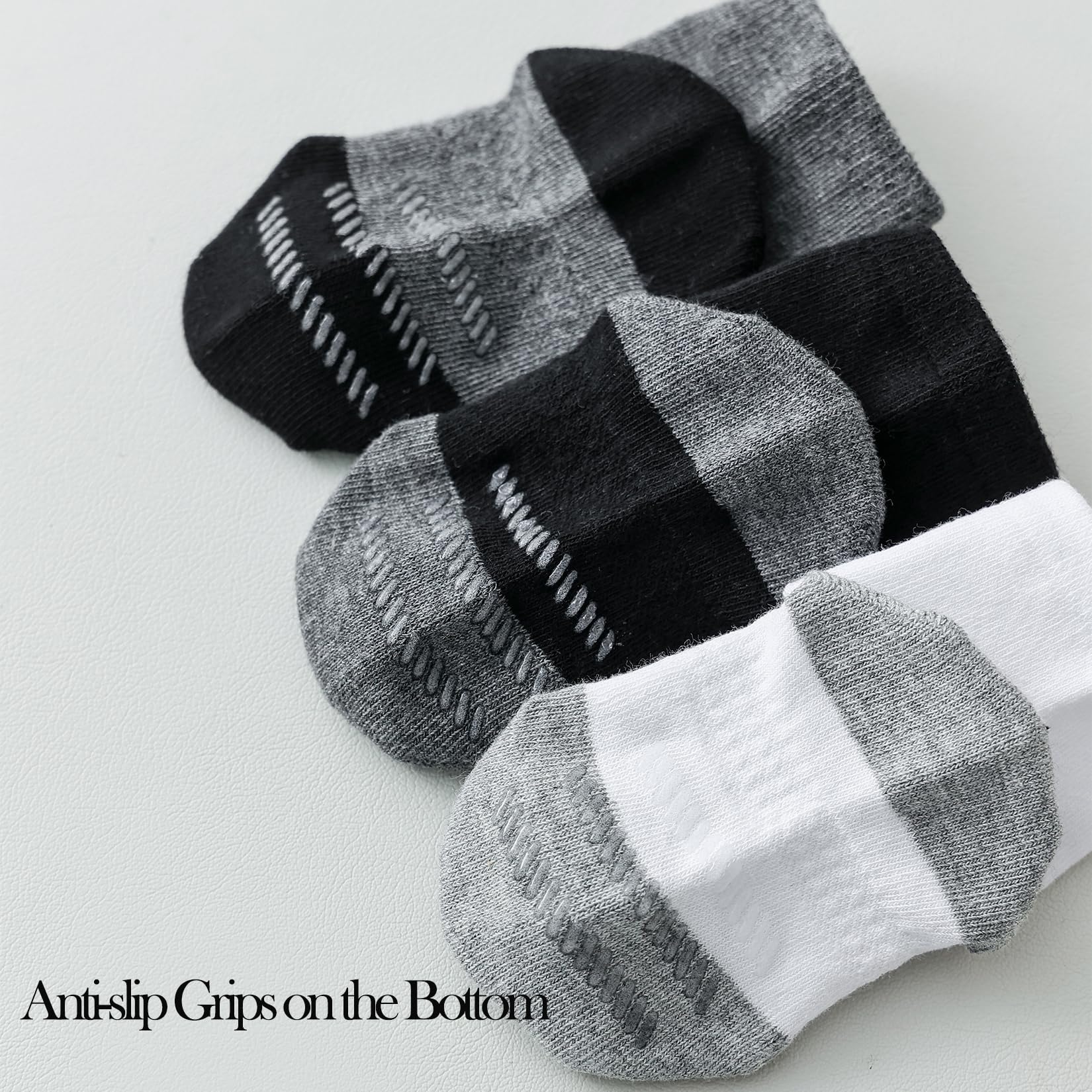 JORMATT Baby & Toddler Ankle Socks - 6 Pairs Soft Cotton Non-Slip Grips for Girls & Boys - Perfect for Crawling, Walking & Playtime