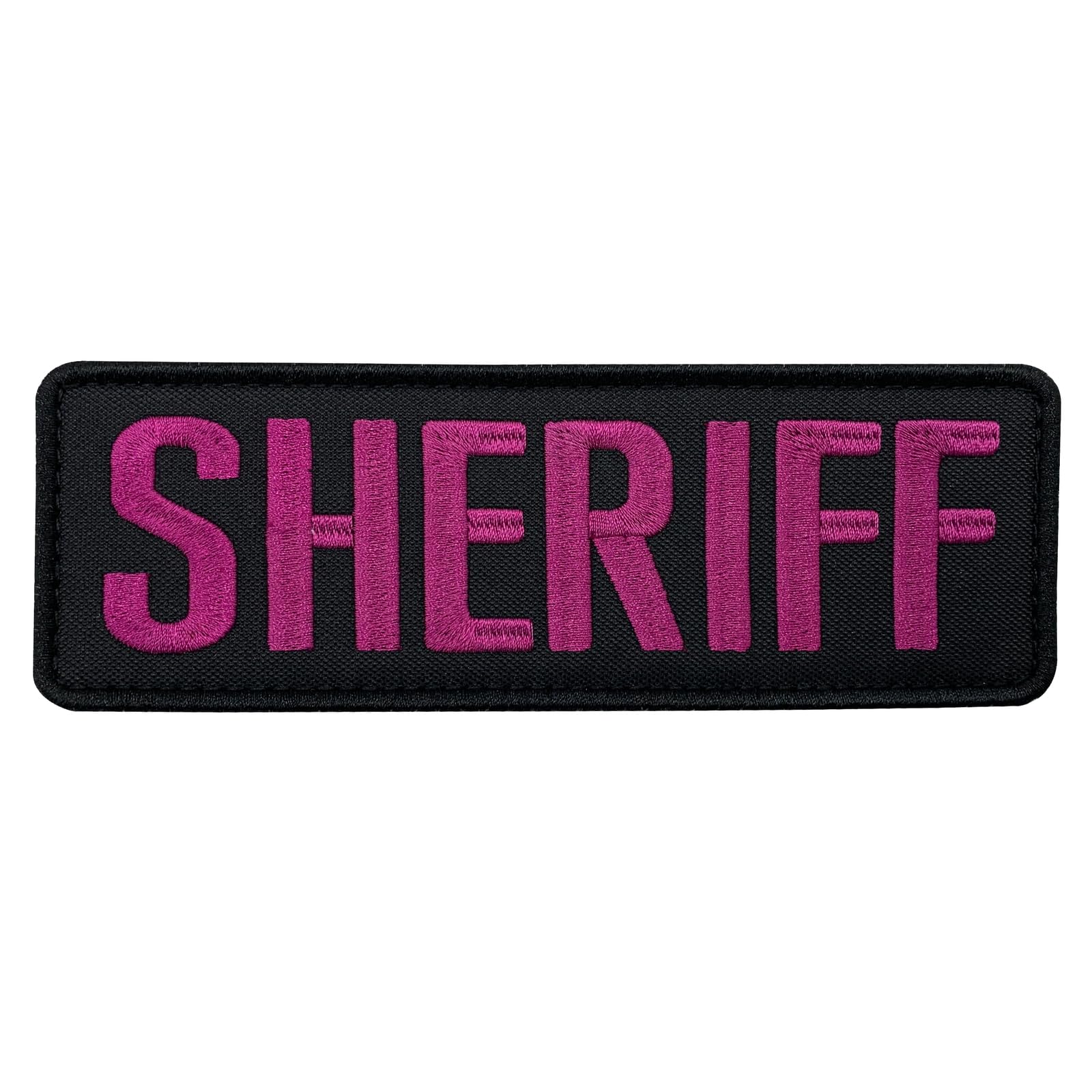 Medium Pink Sheriff Patch 6x2 Inches with Hook Fastener Back - Iron-On Embroidered Badge for Hats, Caps, Bags, Backpacks, Clothing, Vests & Jackets - Perfect for Costumes, DIY Crafts & Uniform Customization (Pink, 6