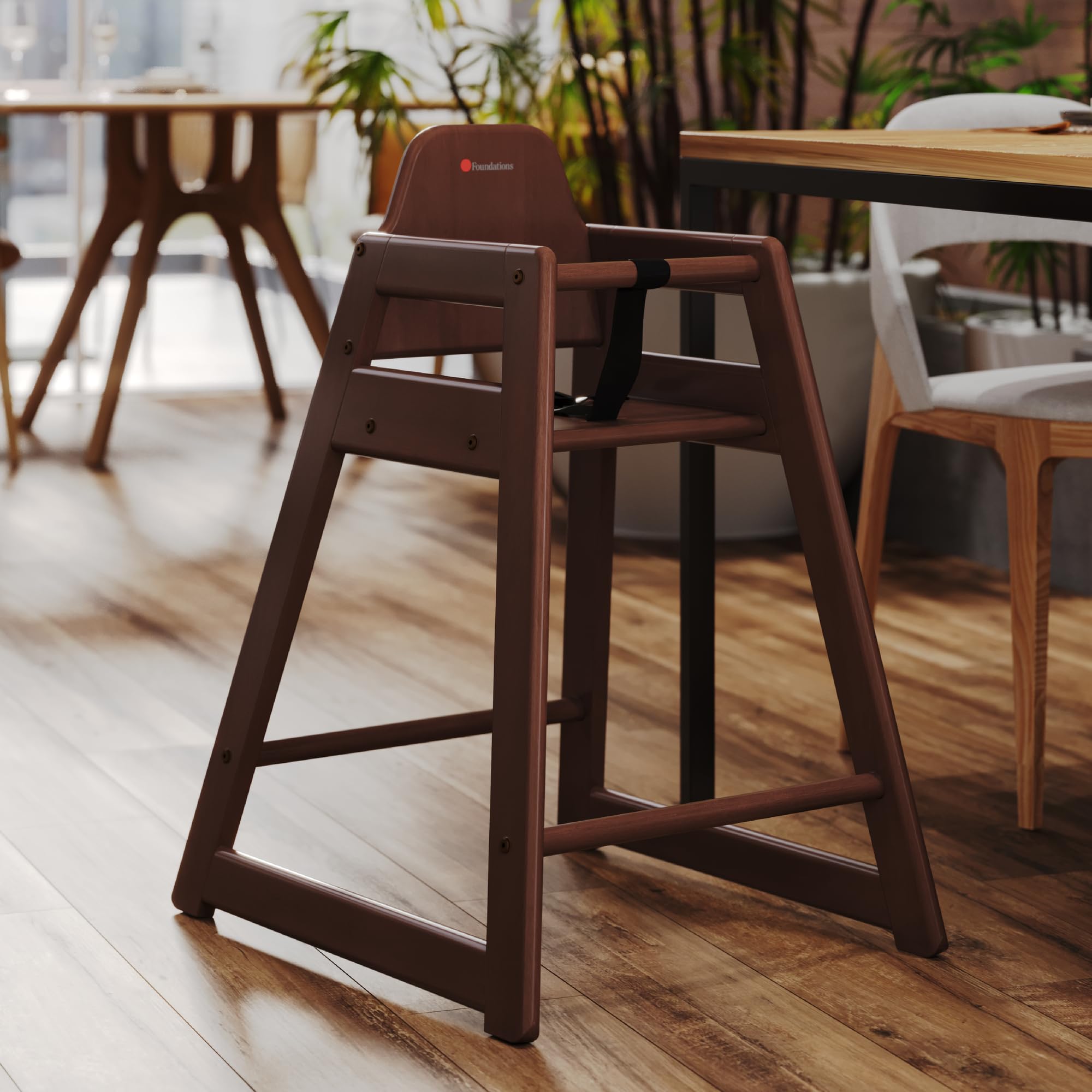**Durable & Easy-Clean Foundations Highchair for Restaurants, Airbnbs, and Home Use – Antique Cherry Finish – Perfect for Dining, Cafes, and Family Gatherings**