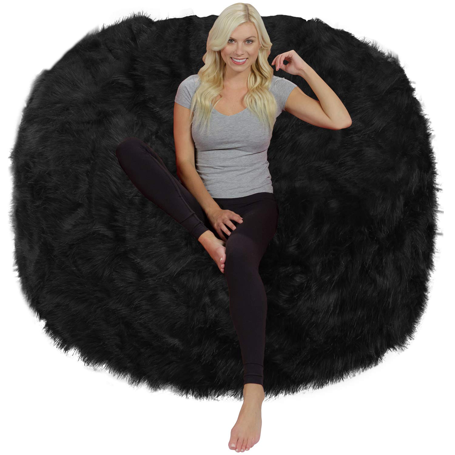 Chill Sack Giant 6-Foot Memory Foam Bean Bag Chair with Plush Faux Fur Cover - Oversized Comfortable Lounge Furniture for Living Room, Bedroom, Game Room & Dorm