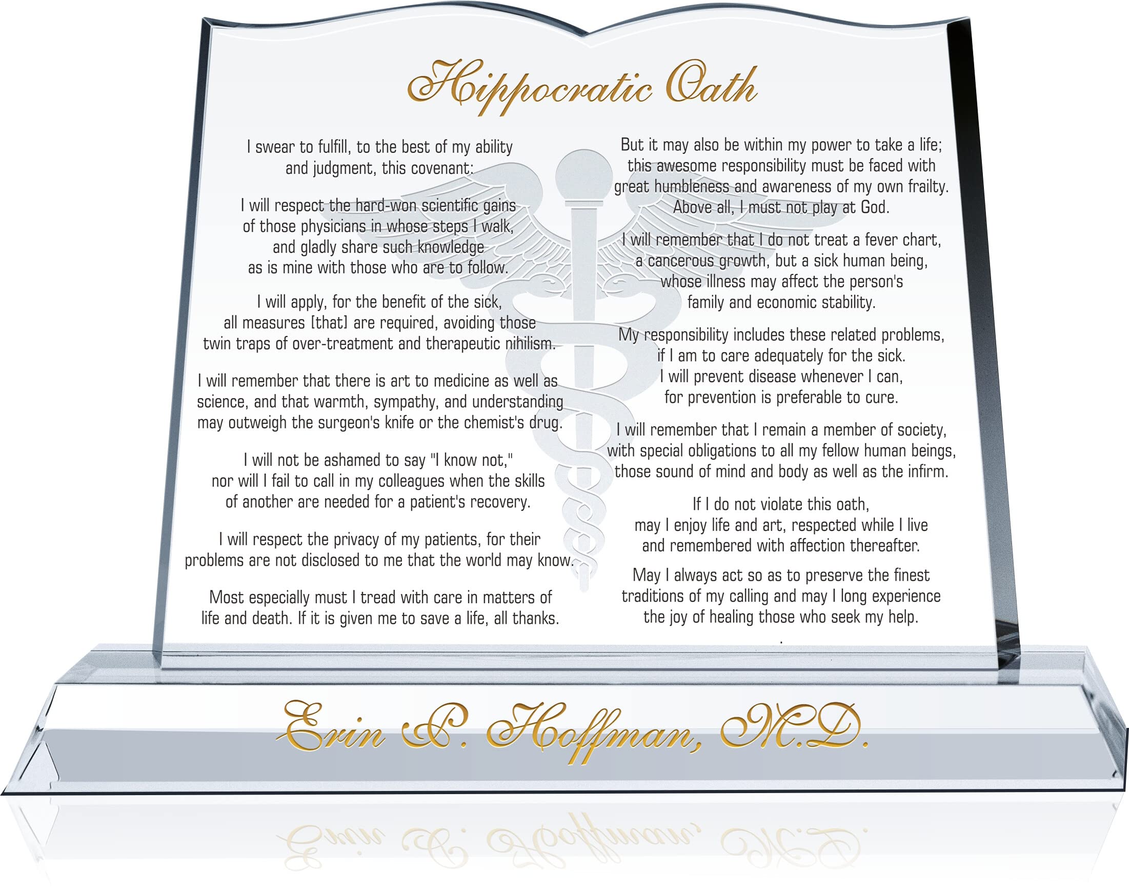 Personalized Crystal Hippocratic Oath Plaque - Custom Doctor Gift for Graduation, Residency Completion & Appreciation - Engraved Medical School Gift for Men & Women (12