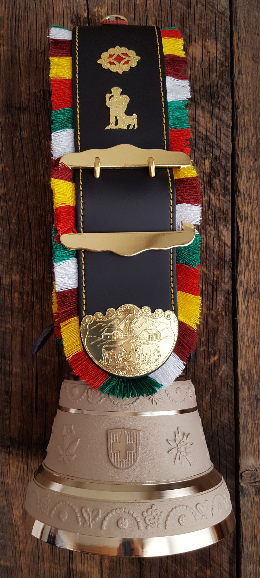 Authentic Swiss Cowbells - Traditional Alpine Brass Glocken with Leather Strap - Perfect for Farm Animals, Hiking Accessories & Home Decor