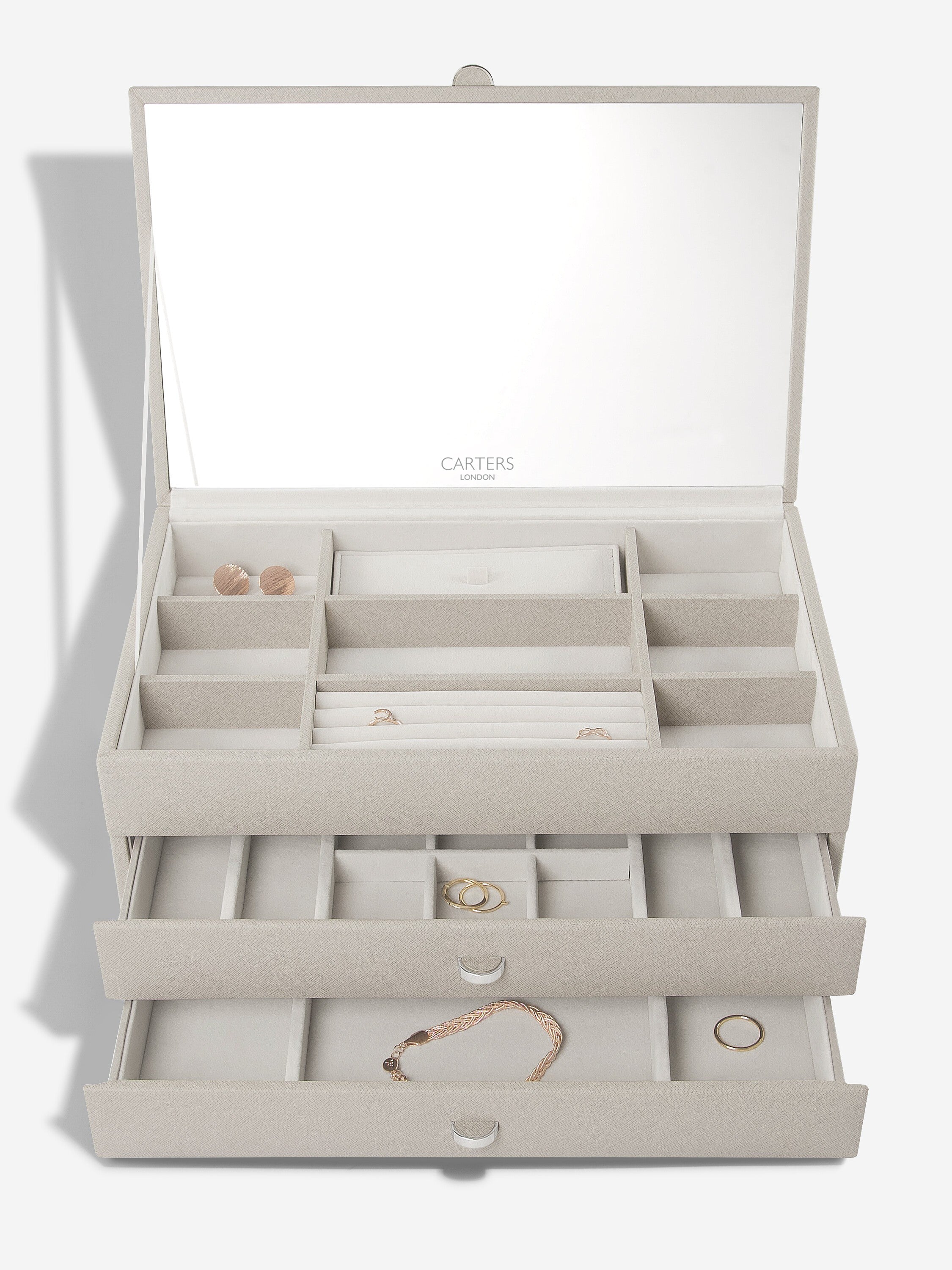 Carters Large Taupe Jewelry Box - Elegant Storage for Necklaces, Rings & Earrings - Perfect for Bedroom, Dresser & Travel Organizer