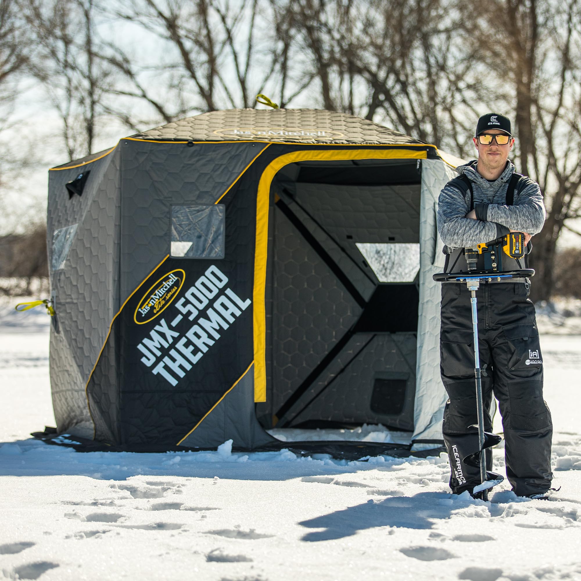 CLAM Portable Fishing Shelter Tent - Insulated Ice Fishing Hub with Anchor Straps & Carry Bag - Perfect for Winter Angling & Outdoor Adventures