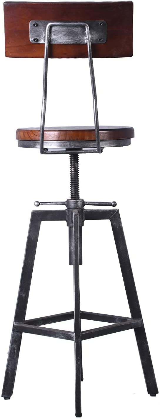 3-Piece Industrial Adjustable Bar Table Set with 2 Swivel Stools - Counter Height Dining Table for Kitchen, Pub & Bistro - Machinist Style Bar Table & Chairs for Home, Restaurant & Outdoor Use