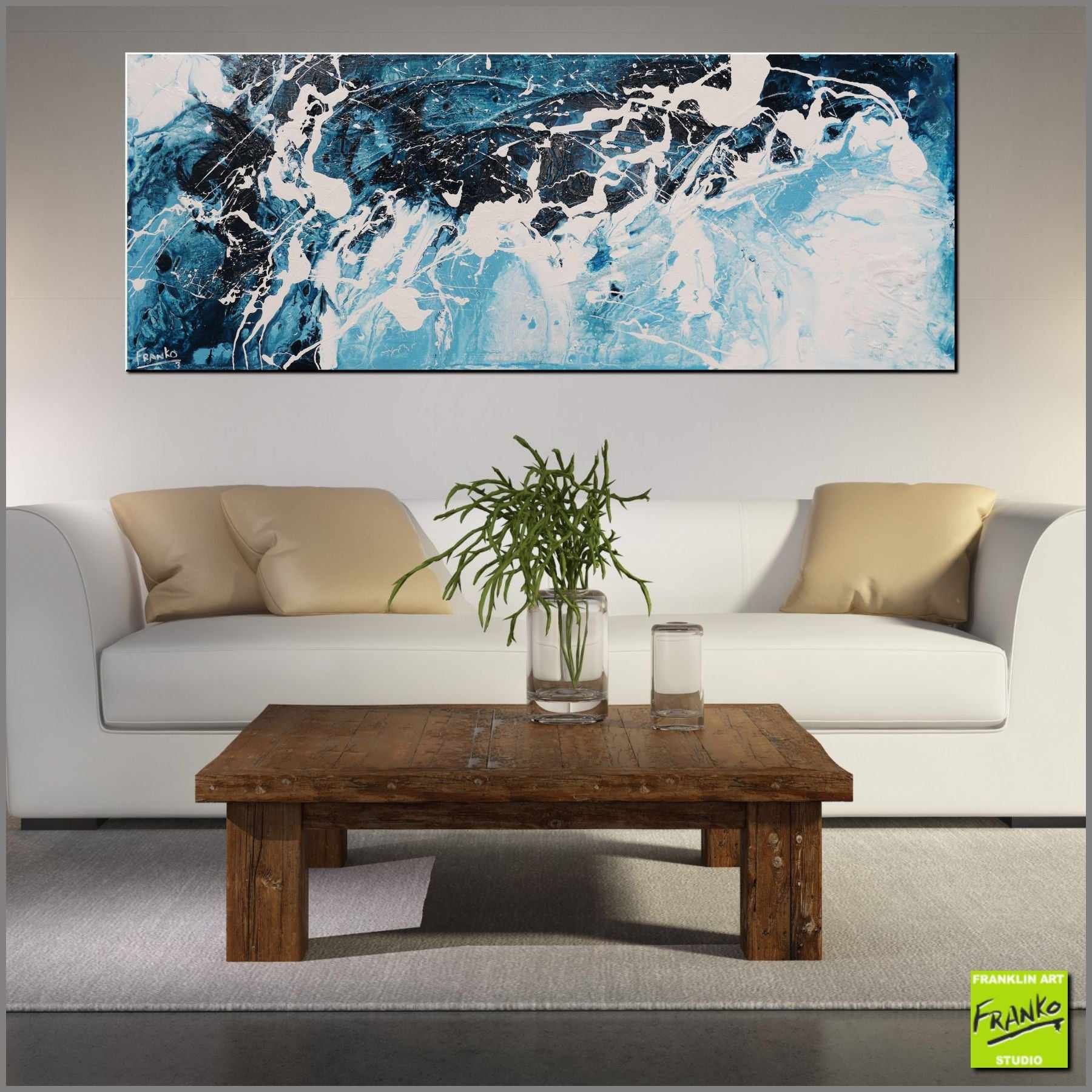 160cm x 60cm Blue White Textured Abstract Canvas Painting - Modern Wall Art for Living Room, Bedroom & Office Decor | Midnight Rush Collection