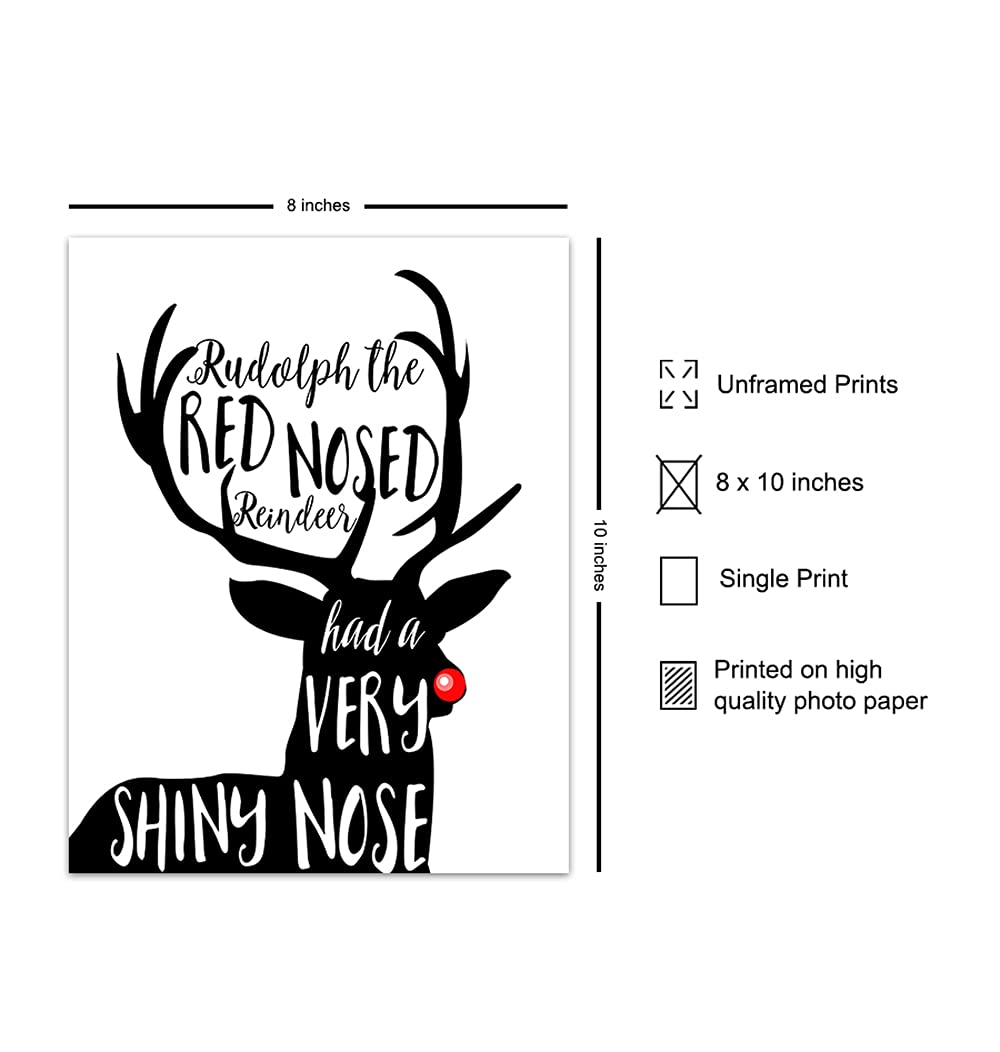 Rudolph the Red-Nosed Reindeer Christmas Decor - Black Holiday Wall Art - Festive Xmas Poster for Home & Office - Perfect for Living Room, Bedroom, and Holiday Party Decorations
