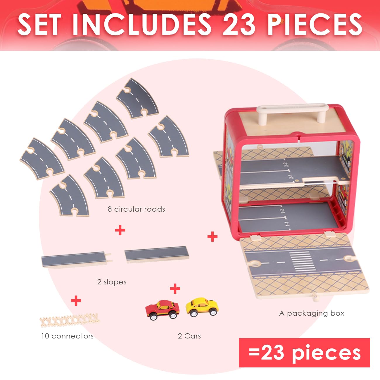 **Wooden Toy Car Set for Toddlers - Car Track & Parking Garage Playset with Storage Box | Educational Building Blocks for Kids, Boys & Girls | Perfect for Pretend Play, Motor Skills Development & Early Learning**