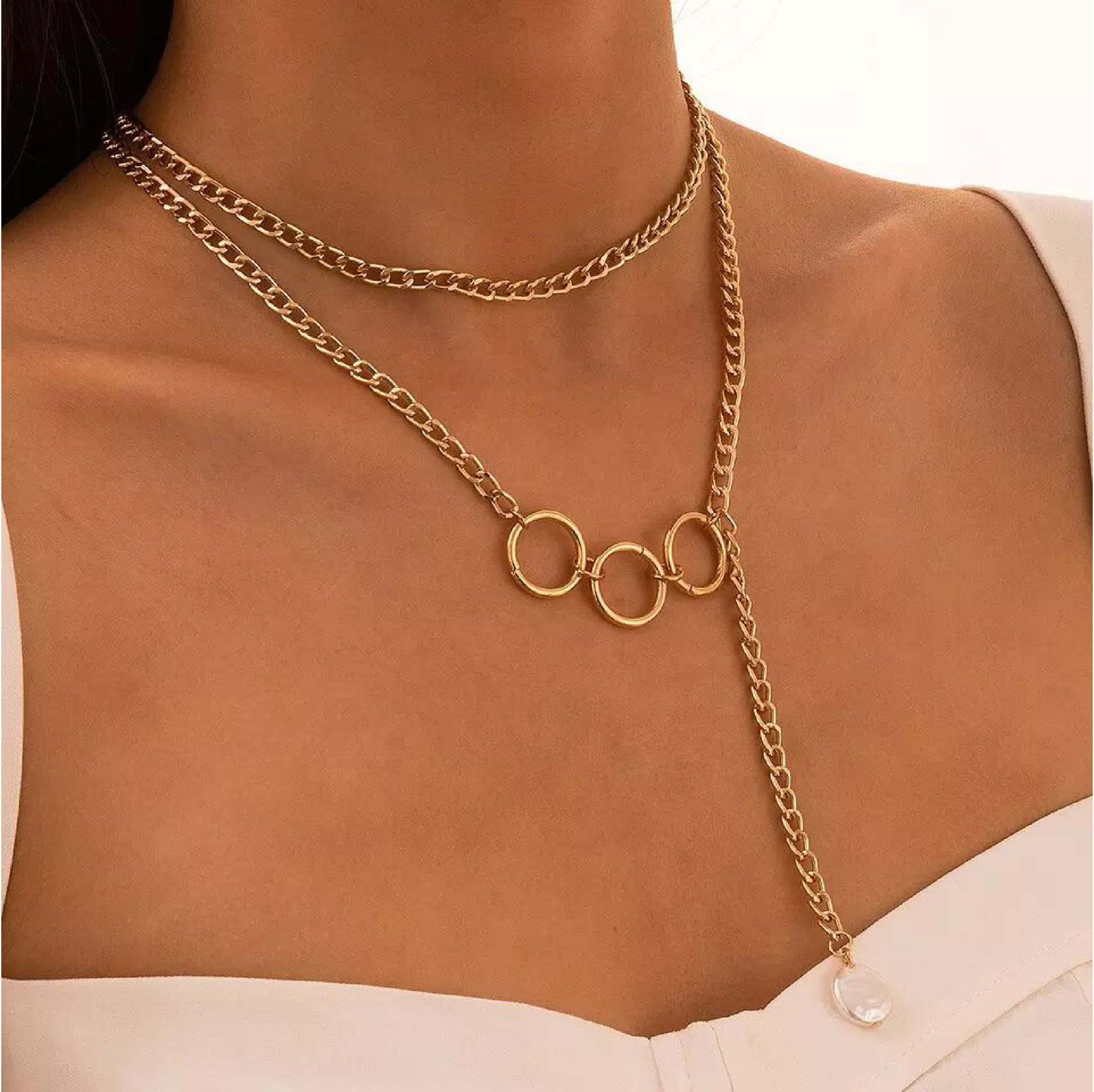 Elegant Triangle Necklace with Triple Circle Pendant for Women & Girls | Trendy Layering Jewelry for Everyday Wear, Parties & Gifts