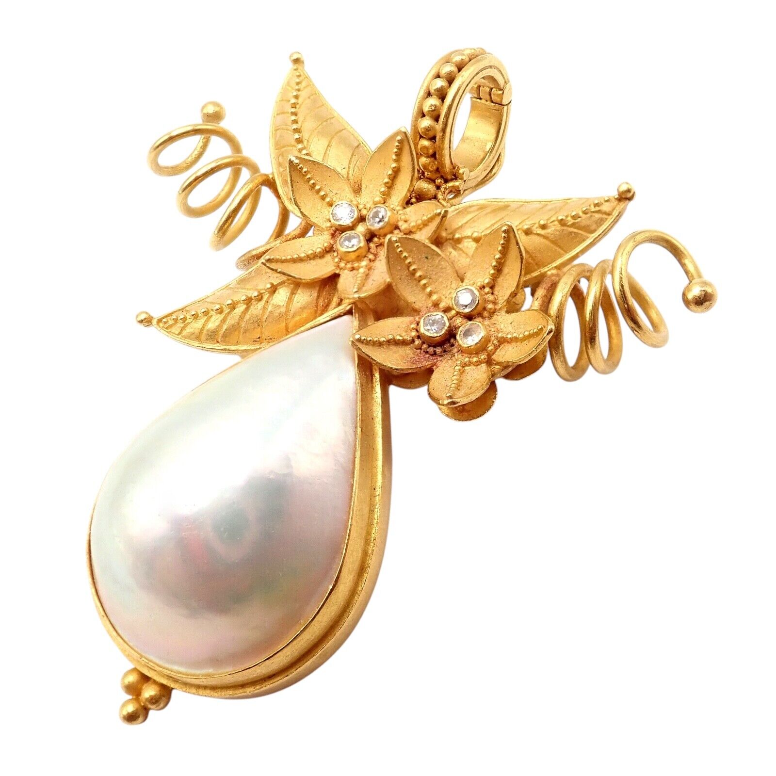 Vintage Carolyn Tyler 22k Yellow Gold Mabe Pearl Diamond Pendant Pin Brooch - Elegant Jewelry for Special Occasions & Gift Giving