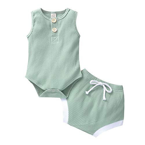 Meiweileya Newborn Baby Clothes - Soft Ribbed Short Sleeve Romper & Shorts Set for Boys & Girls | Summer Outfits for Playtime, Beach & Family Photos