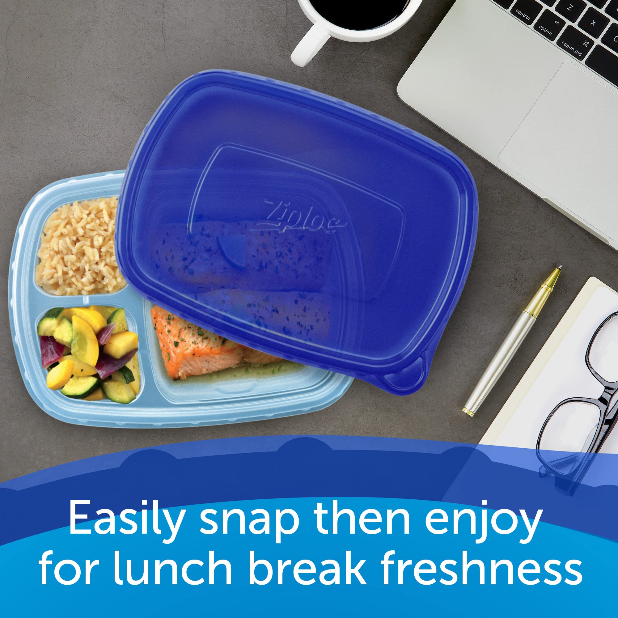 Reusable Ziploc Food Storage Containers with Smart Snap Technology - Dishwasher Safe Meal Prep Containers for Kitchen Organization (2-Pack, Divided Rectangle) - Perfect for Meal Prepping, Leftovers & Lunch Boxes