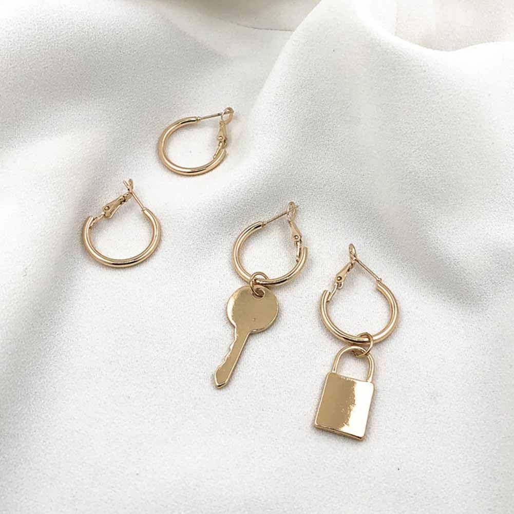 JCZR.Y Key Lock Dangle Hoop Earrings - Gold & Silver Plated Large Round Circle Drop Stud Earrings for Women & Girls | Perfect for Parties, Weddings & Everyday Wear