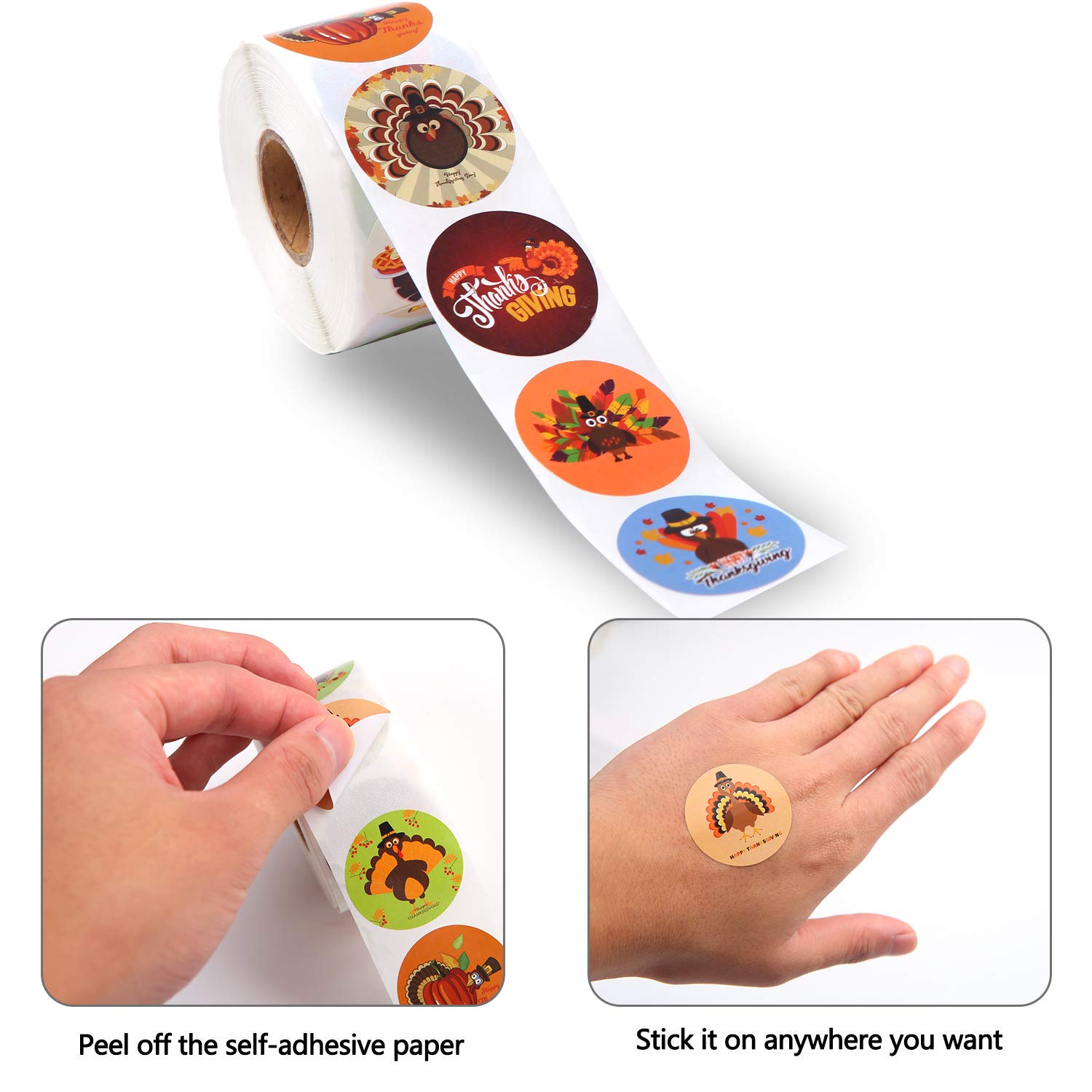 Elcoho 600-Piece Thanksgiving Stickers Set - Cute Turkey Design Roll Stickers for Party Favors, DIY Crafts, Scrapbooking & Holiday Decorations | Perfect for Thanksgiving Party Supplies, Gift Wrapping & School Projects