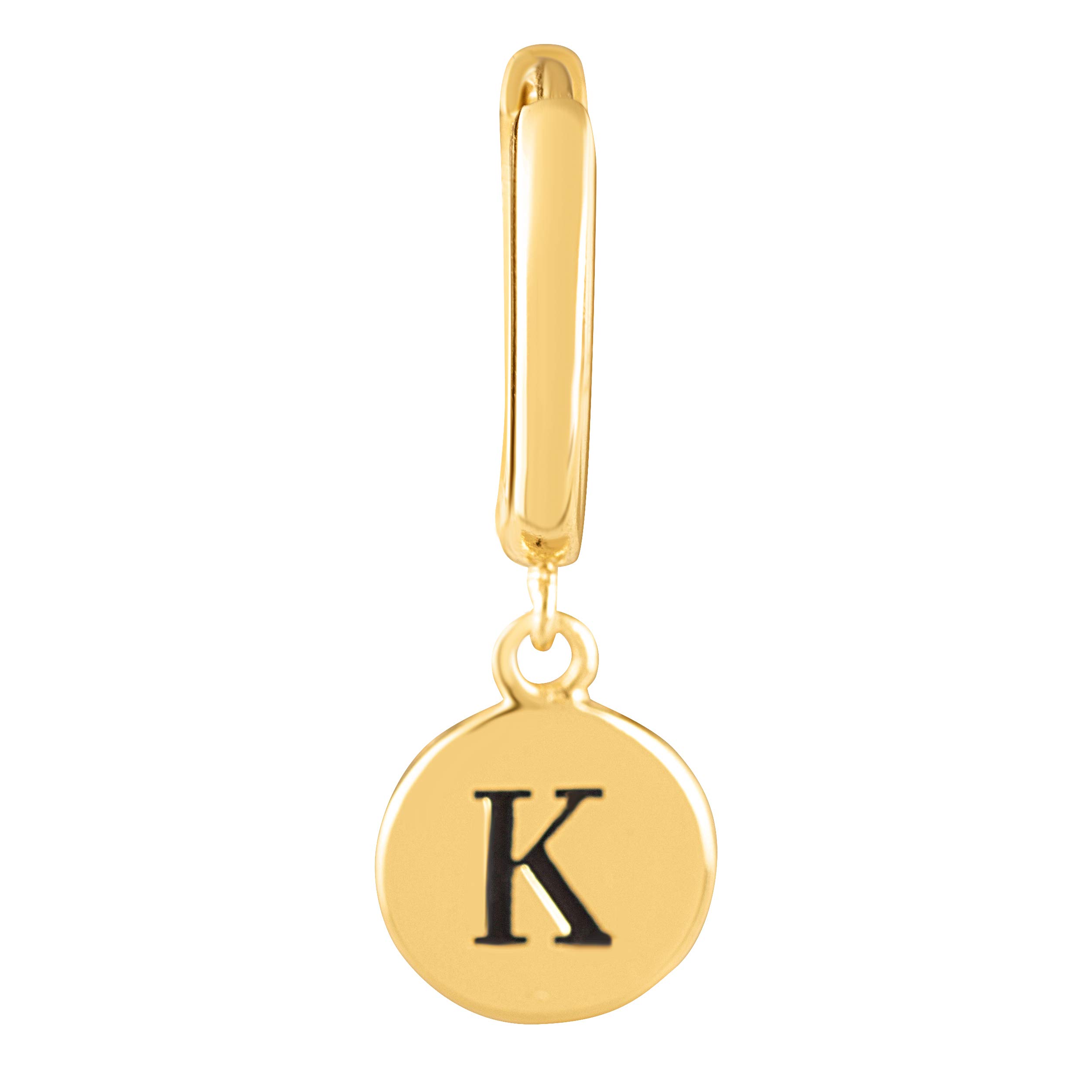 18K Gold Plated Sterling Silver Women's Engraved Initial Disc Huggie Earrings - Half Pair Gift Set for Birthday, Anniversary & Special Occasions
