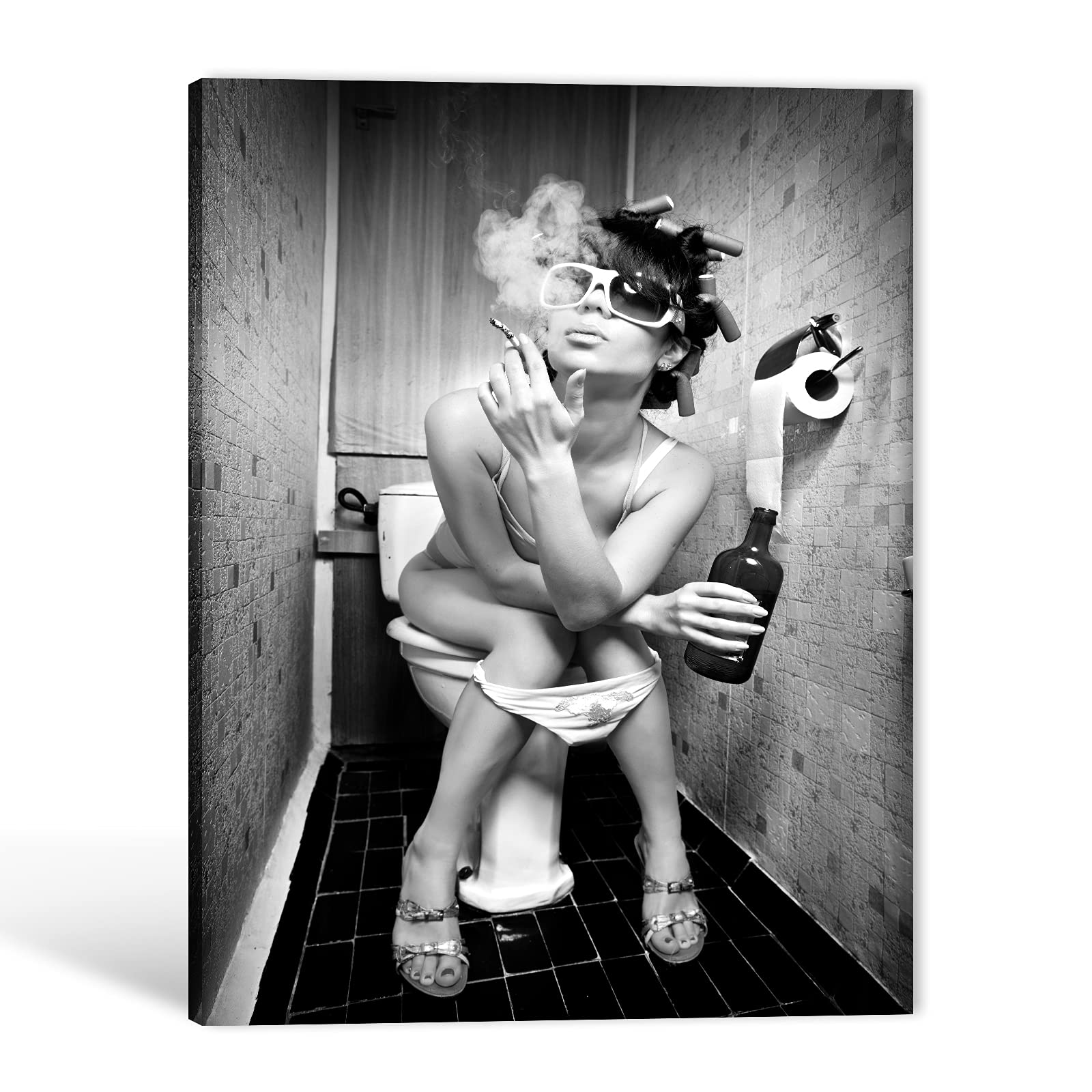 GUTTATY Framed Bathroom Wall Art - 32x48 Inches Sexy Women Canvas Print, Ready to Hang Toilet Decor for Women & Girls Dressing Room - Perfect for Bathroom, Powder Room & Boudoir Wall Decor