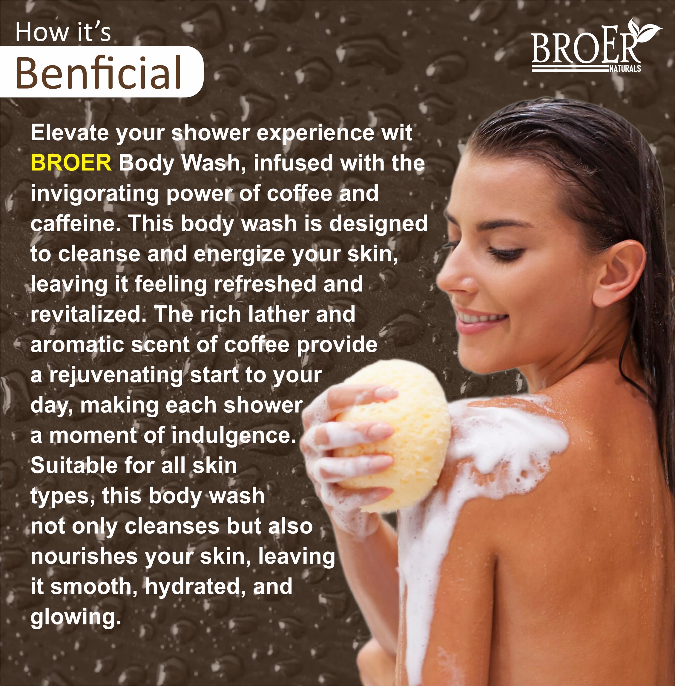 BROER De-Tan Coffee Body Wash for Men & Women - Caffeine Infused Shower Gel, Paraben & Sulphate Free, 200ml | Exfoliating & Brightening Skin Care for Post-Workout & Morning Refreshment