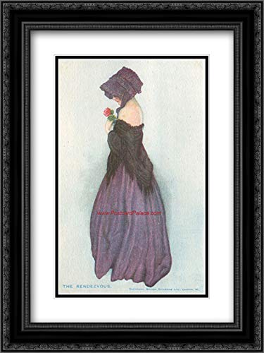 Raphael Kirchner Museum Art Print - 18x24 Black Ornate Framed Painting of Girl Holding Rose with Double Matting | Perfect for Living Room, Bedroom & Office Wall Decor